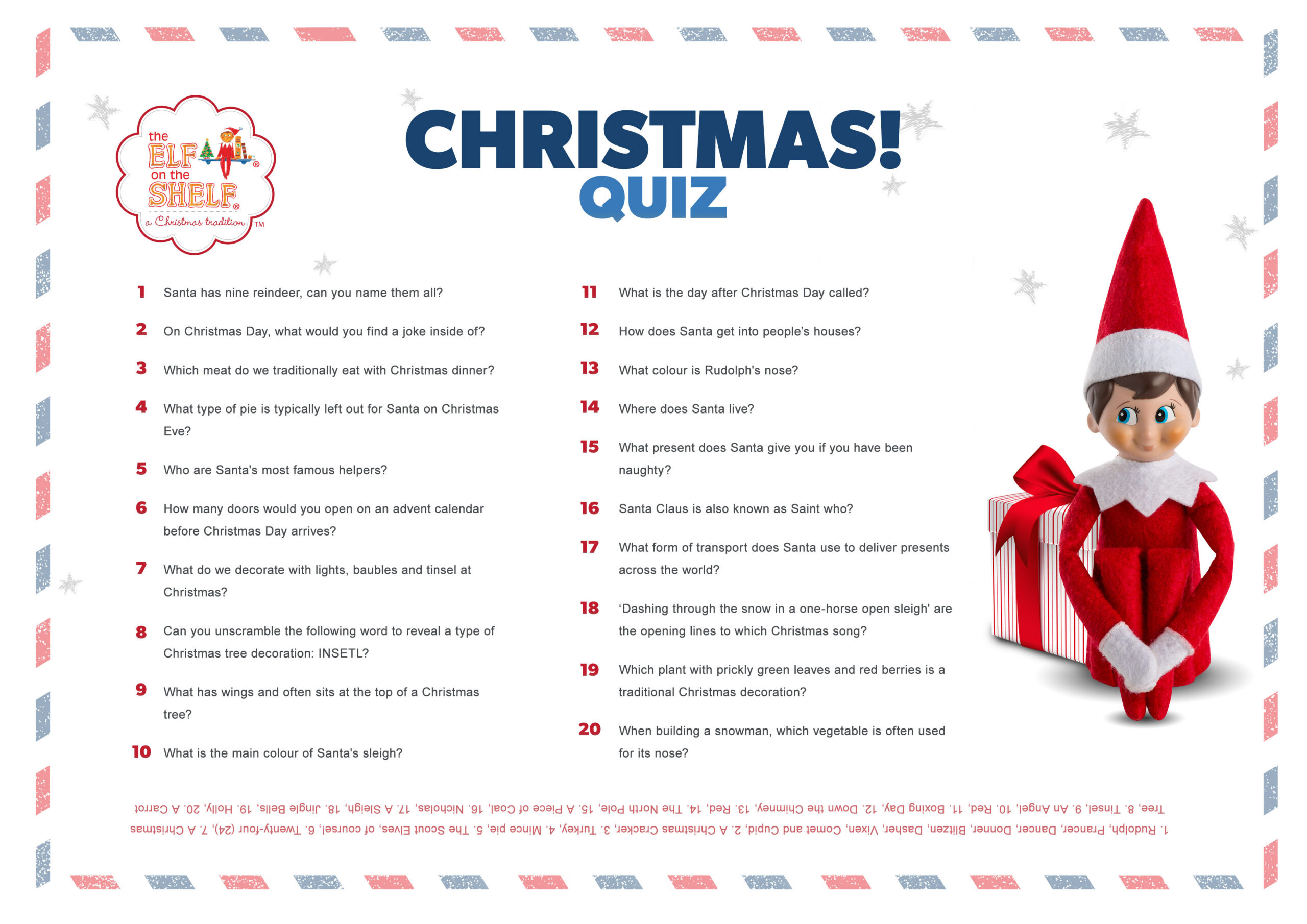 20 Great Christmas Quiz Questions For Kids | Elf On The Shelf Uk for Christmas Quiz with Answers Printable