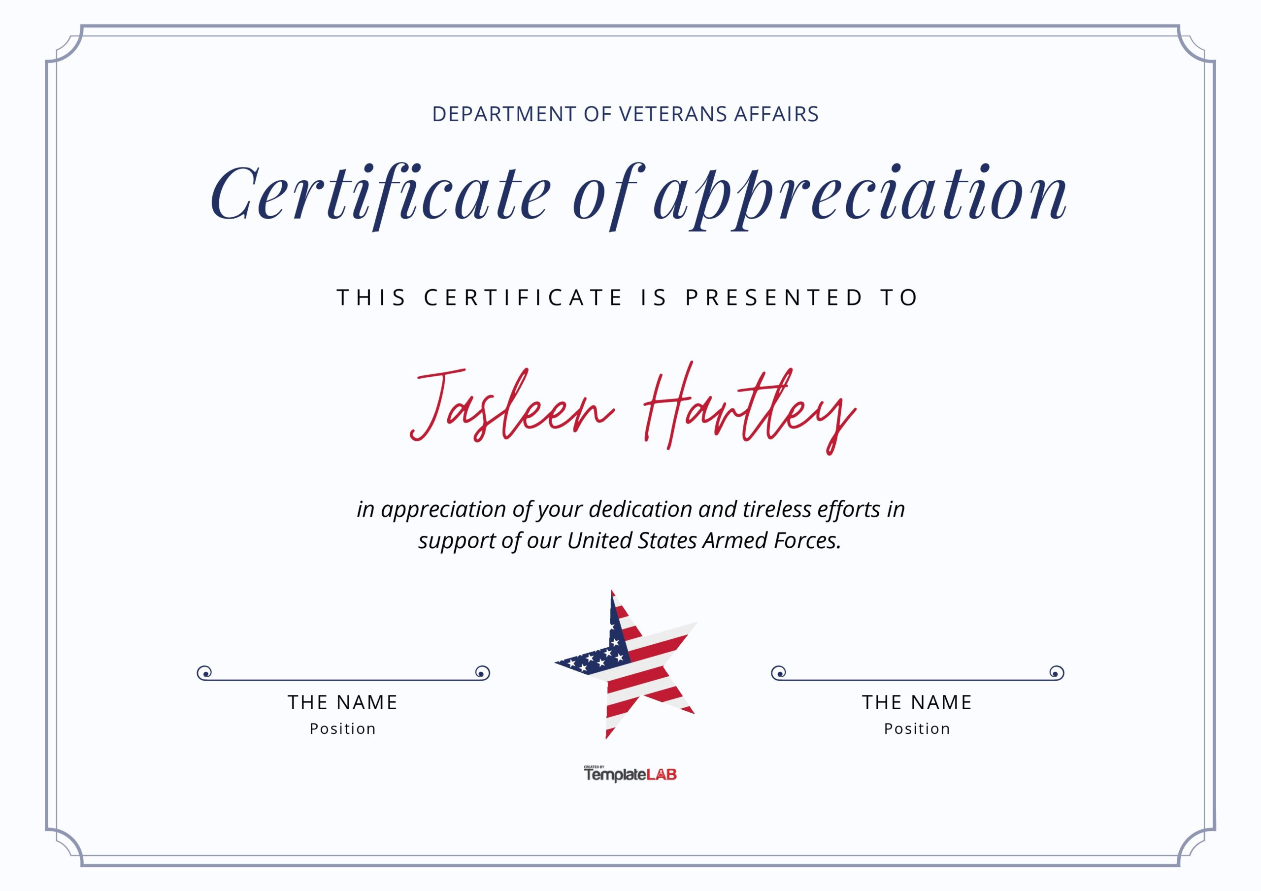 26 Free Certificate Of Appreciation Templates And Letters inside Free Printable Certificates For Veterans Day