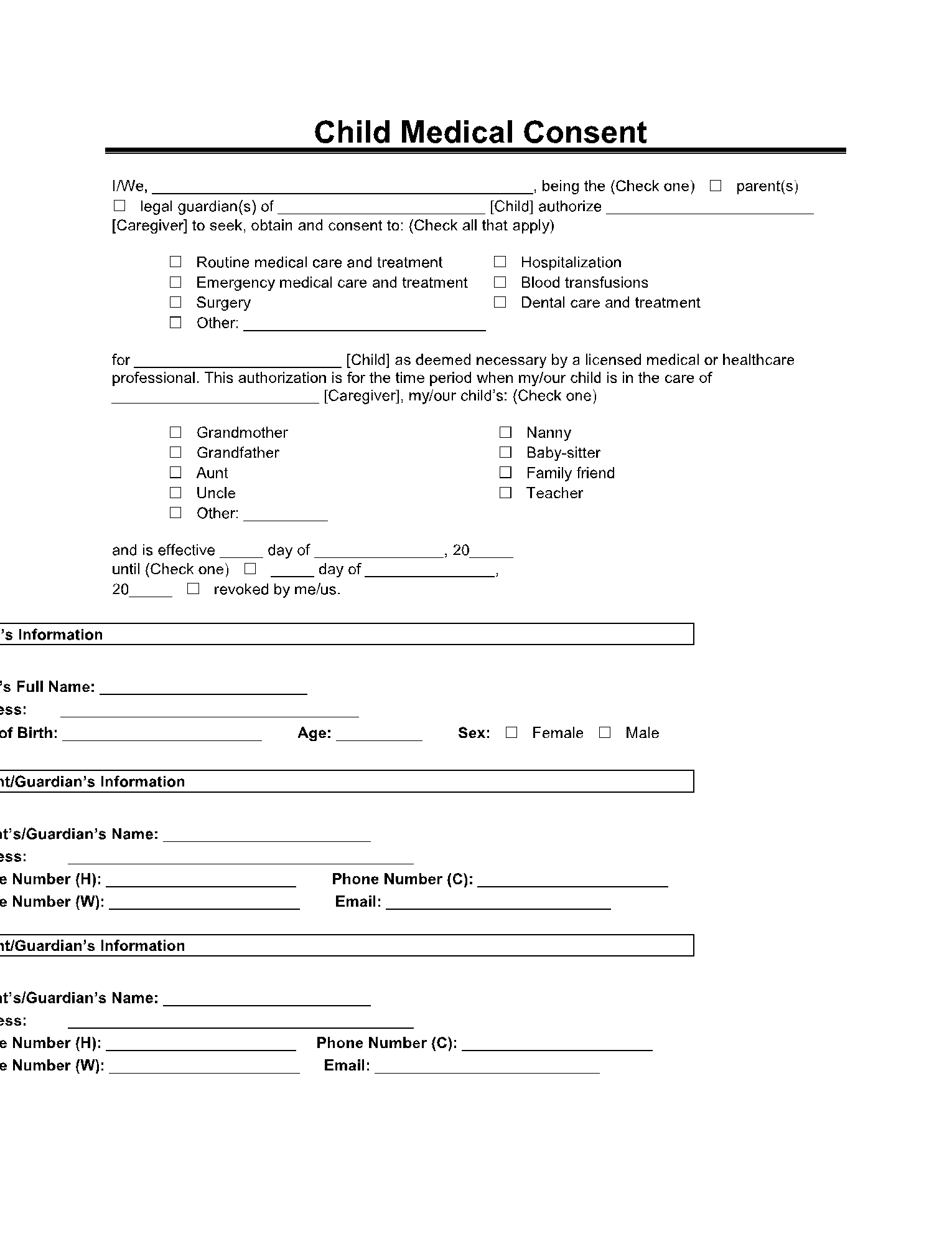 26 Printable Medical Consent Form - Free To Edit, Download &amp;amp; Print regarding Printable Medical Consent Form For Grandparents