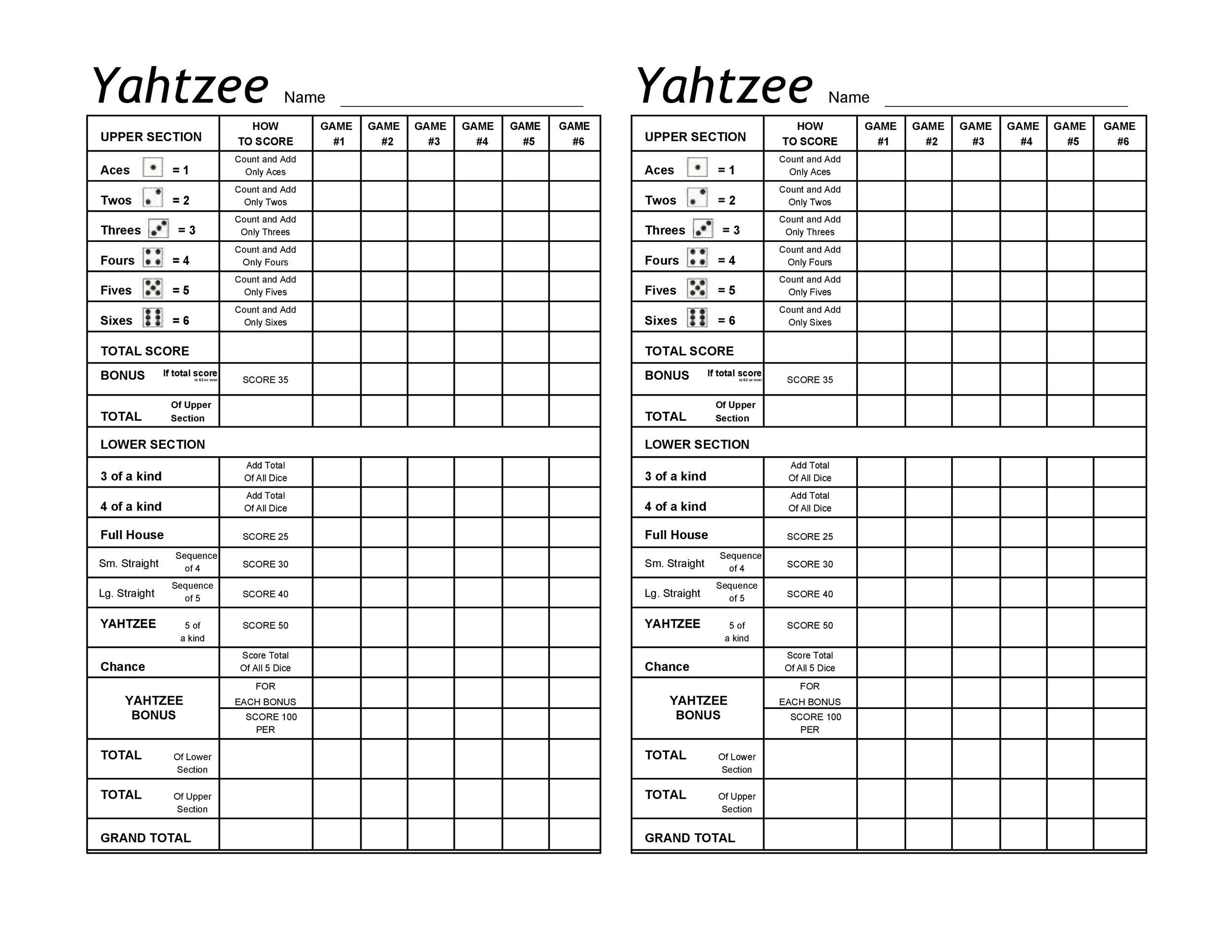 28 Printable Yahtzee Score Sheets &amp;amp; Cards (101% Free) ᐅ Templatelab with regard to Free Printable Triple Yahtzee Score Sheets