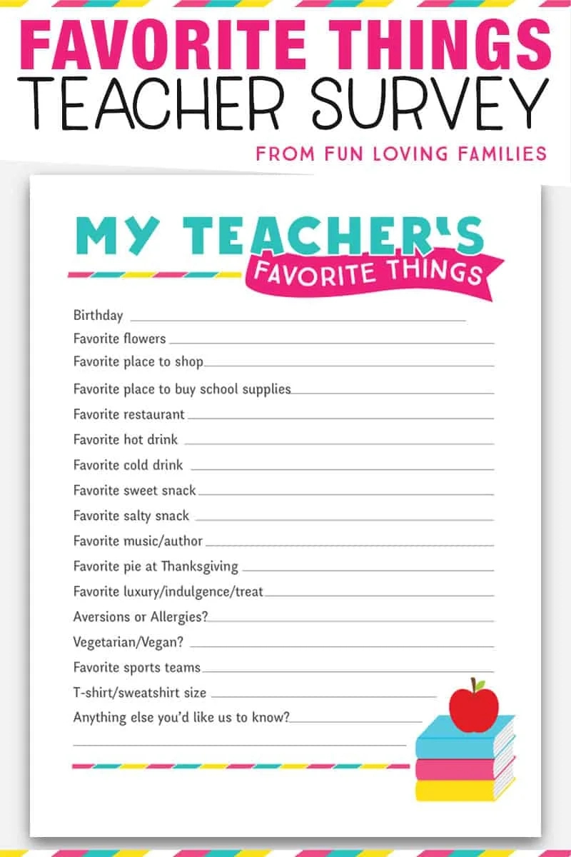 3 Teacher Favorite Things Printable Questionnaires For Teacher within Free Printable Teacher Appreciation Questionnaire