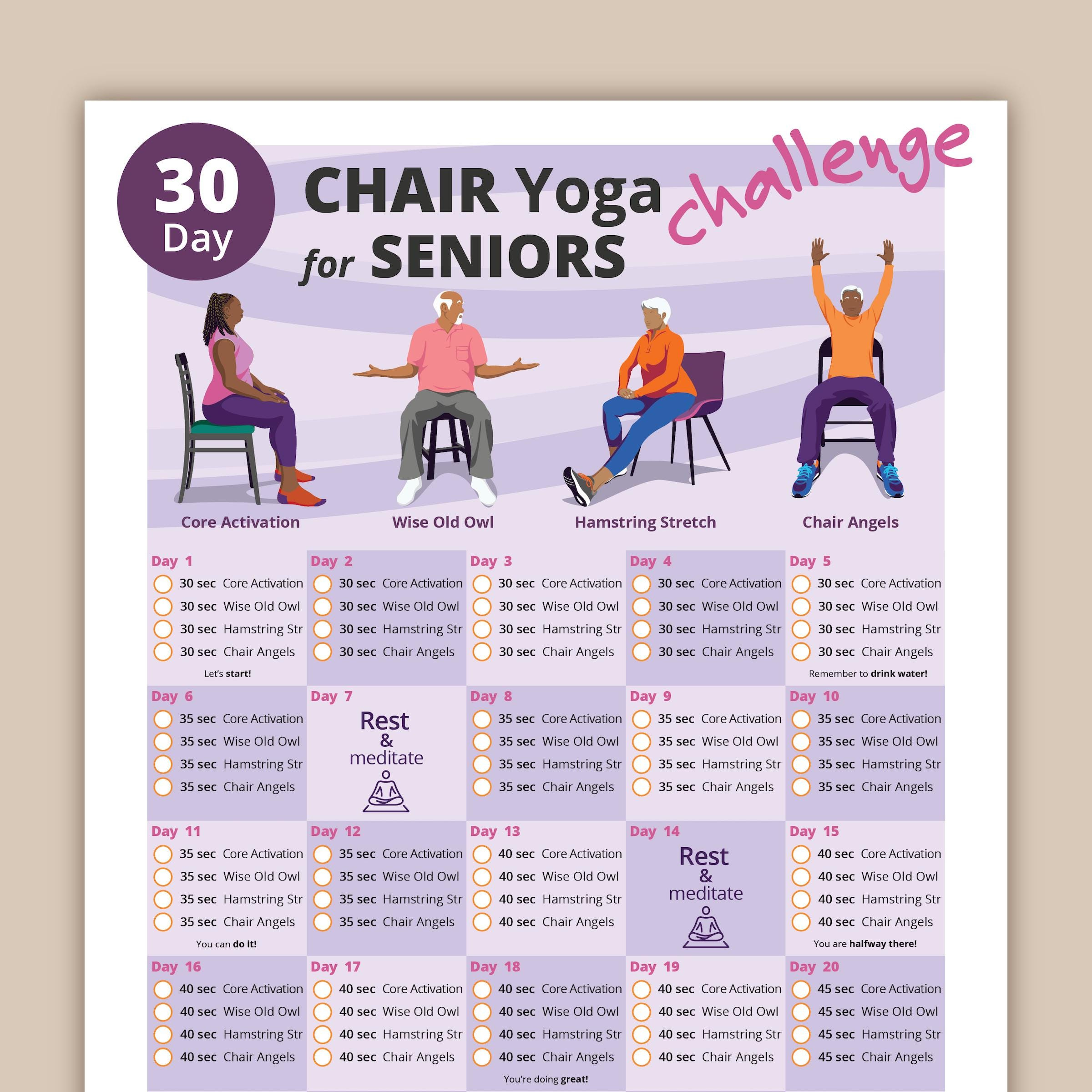 30 Day Chair Yoga For Seniors Challenge | Chair Exercise Guide I intended for Printable Chair Yoga For Seniors with Pictures
