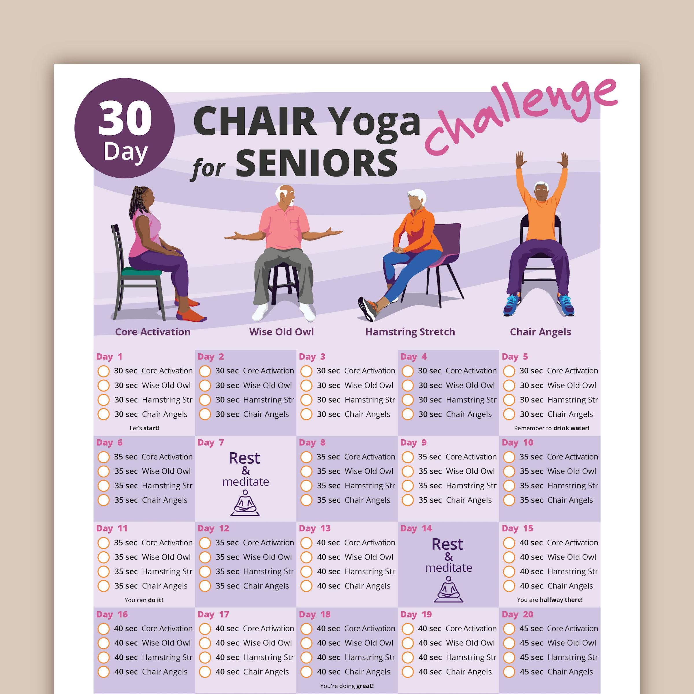 30 Day Chair Yoga For Seniors Challenge | Chair Exercise Guide I pertaining to Chair Yoga For Seniors Free Printable