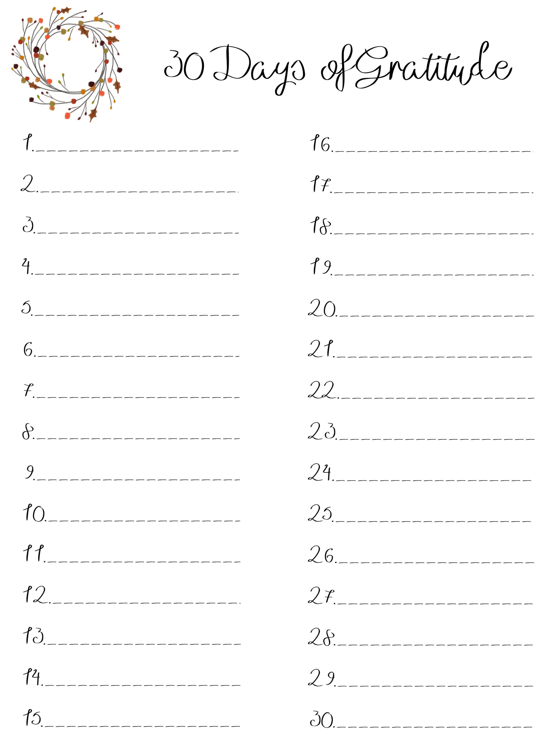 30 Days Of Gratitude {Free Printable} - Beneath My Heart within Printable 30 Day Gratitude Challenge