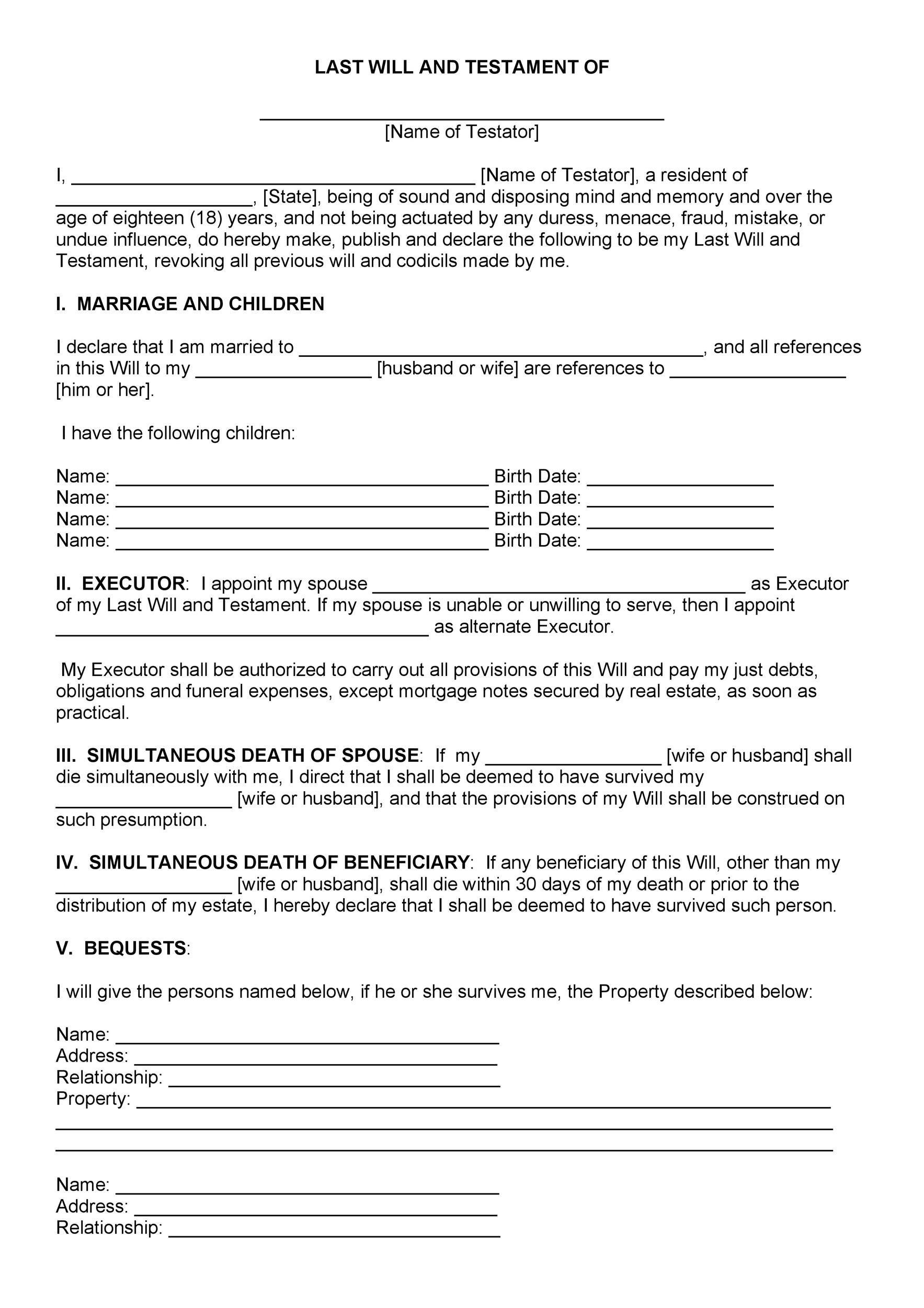 39 Last Will And Testament Forms &amp;amp; Templates ᐅ Templatelab pertaining to Last Will and Testament Forms Free Printable
