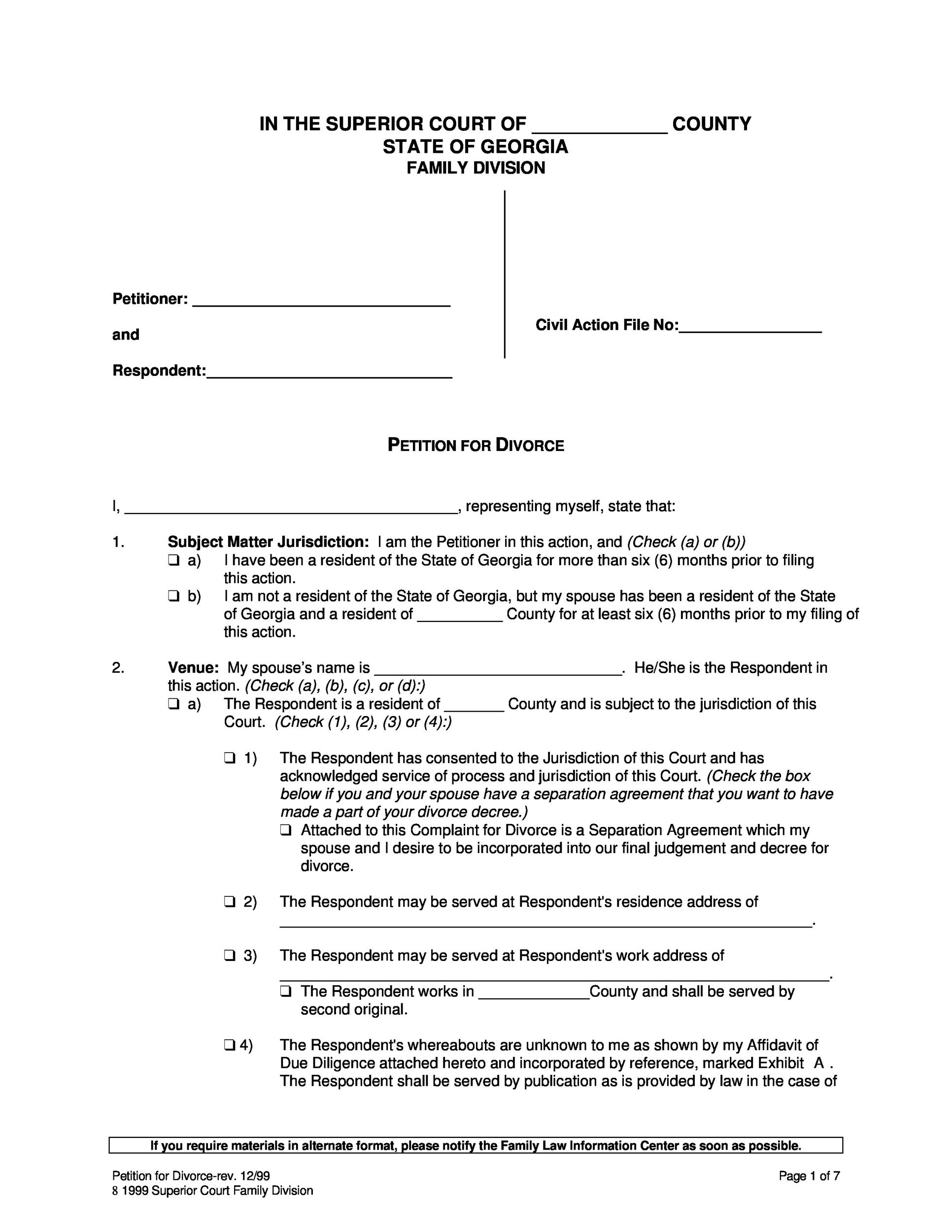 40 Free Divorce Papers (Printable) ᐅ Templatelab with Printable Divorce Papers For Free
