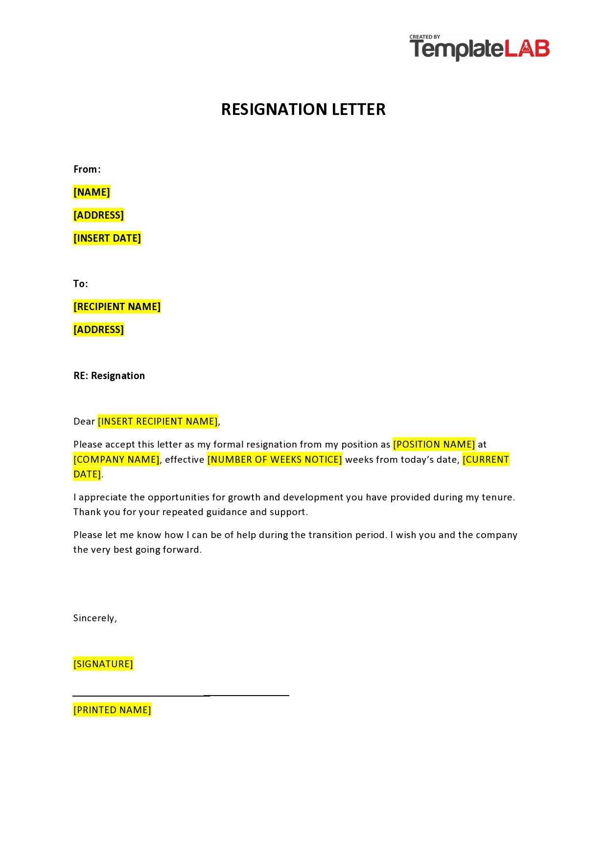40 Two Weeks Notice Letters (&amp;amp; Resignation Letter Templates) with regard to Free Printable Two Week Notice Letter