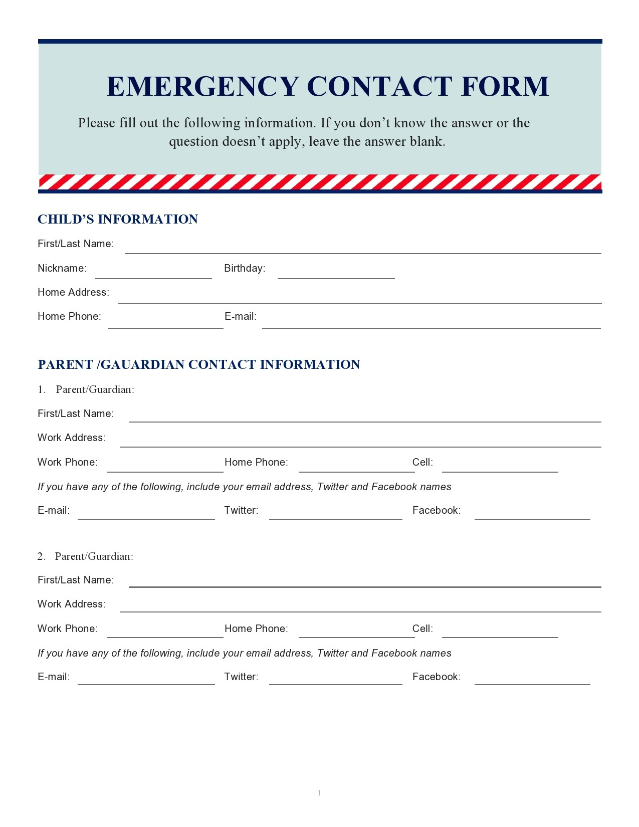 42 Printable Emergency Contact Forms (100% Free) throughout Free Printable Emergency Contact Form For Daycare
