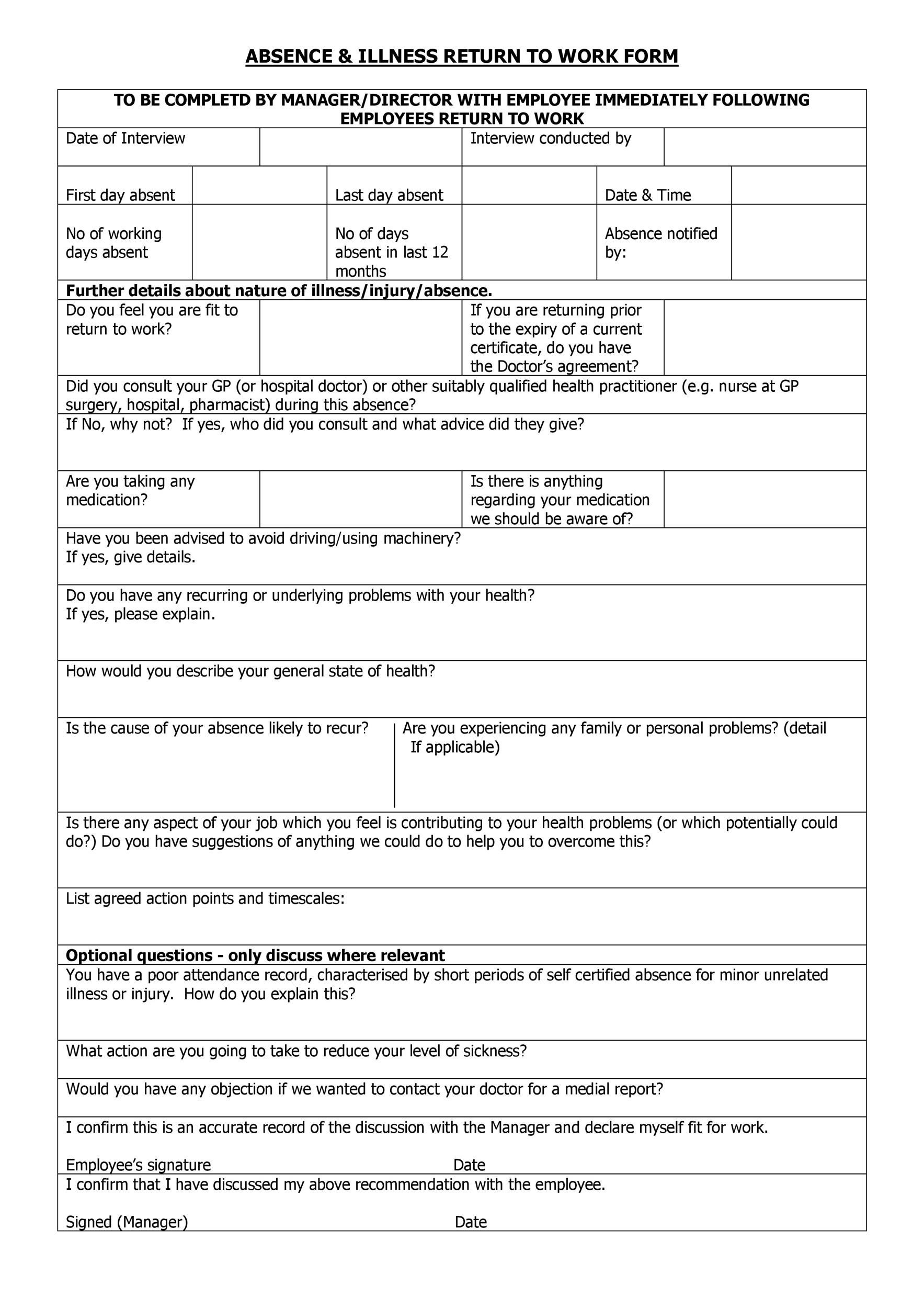 49 Best Return To Work [&amp;amp; Work Release Forms] ᐅ Templatelab inside Free Printable Return to Work Form