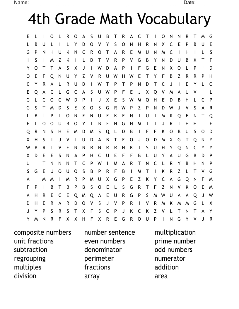 4Th Grade Math Vocabulary Word Search - Wordmint with 4Th Grade Word Search Free Printable