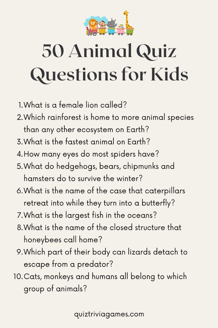 50 Animal Quiz Questions And Answers For Kids pertaining to Kindergarten Trivia Questions and Answers Printable