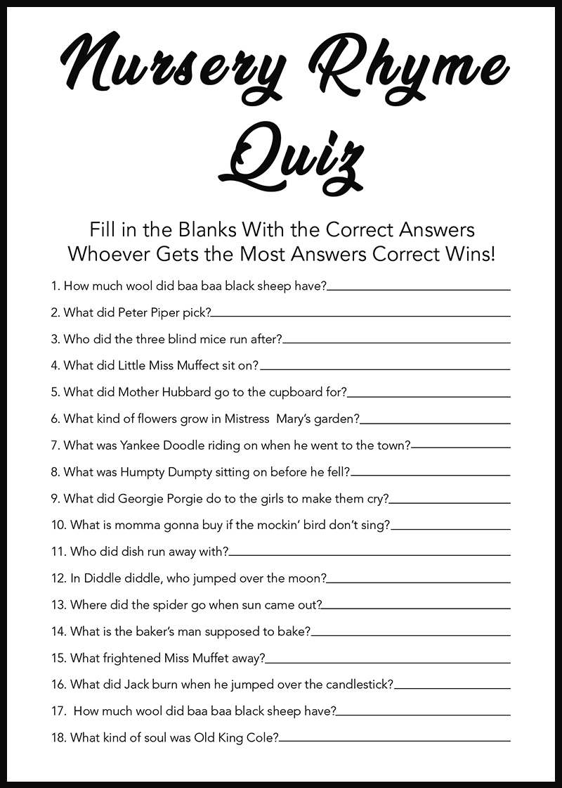 Baby Shower Games - Free Printables - Nursery Rhymes - inside Baby Shower Games Free Printable