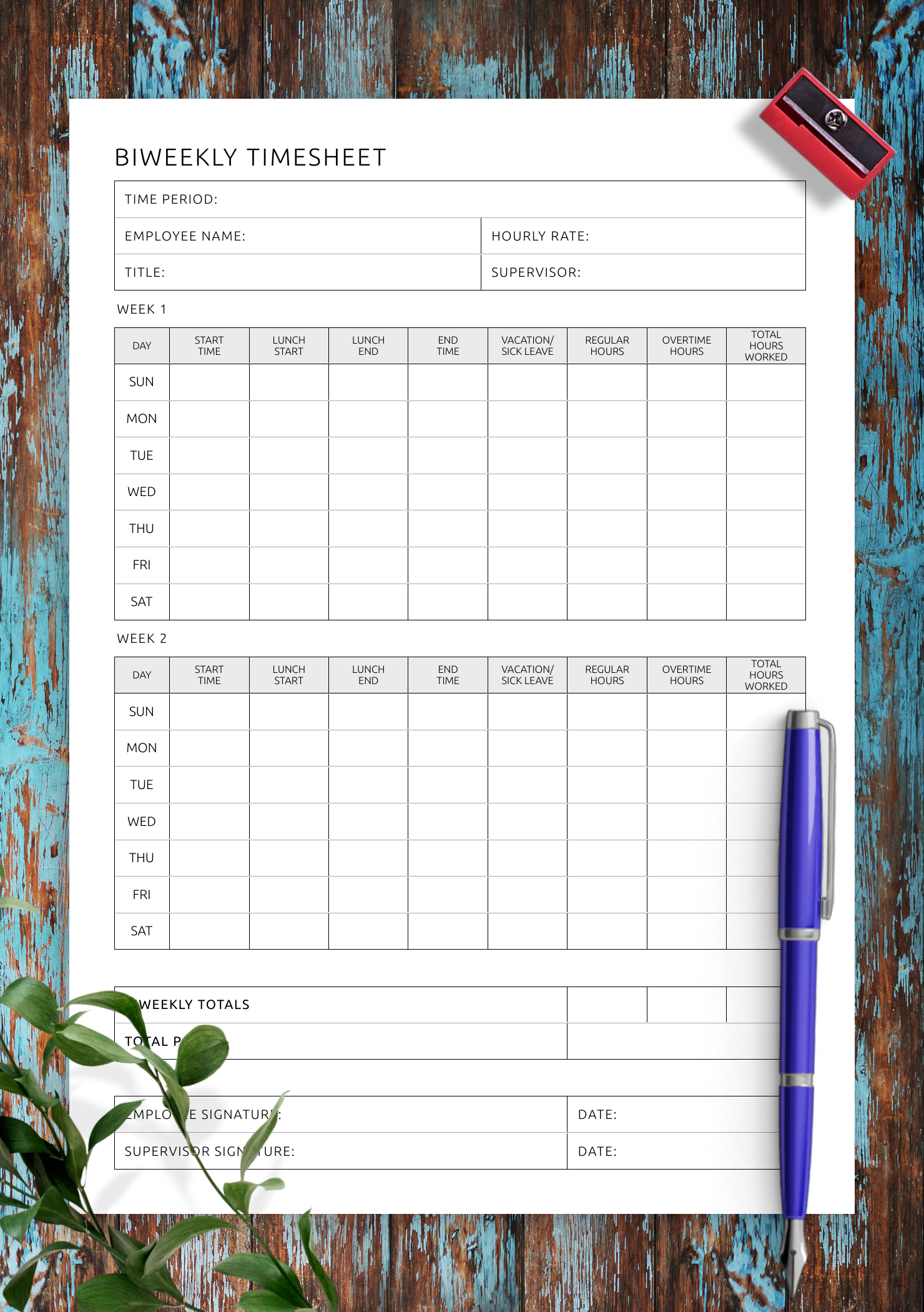 Biweekly Timesheet Template – Digital &amp;amp; Printable Pdf Format intended for Free Printable Biweekly Timesheet Template