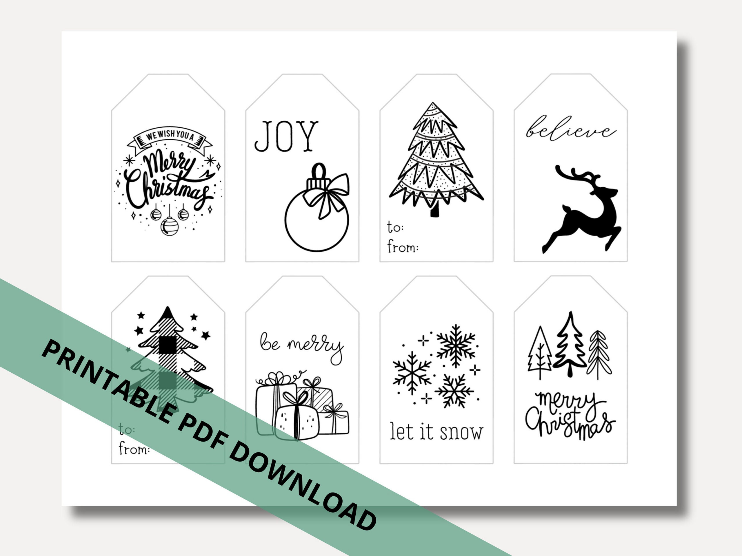 Black And White Christmas Gift Tags &amp;amp; Treat Tags | Printable Pdf inside Free Printable Christmas Tags Black And White