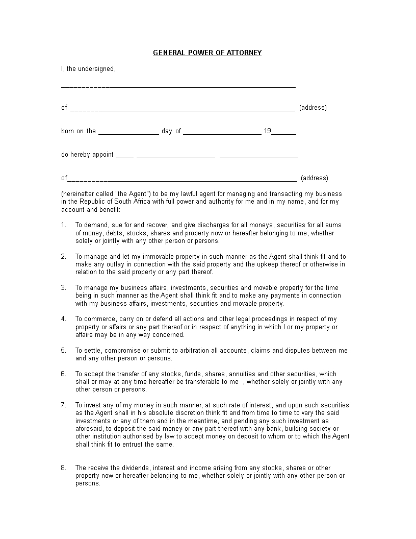 Blank General Power Of Attorney Form - Premium Schablone with regard to Printable General Power of Attorney Form