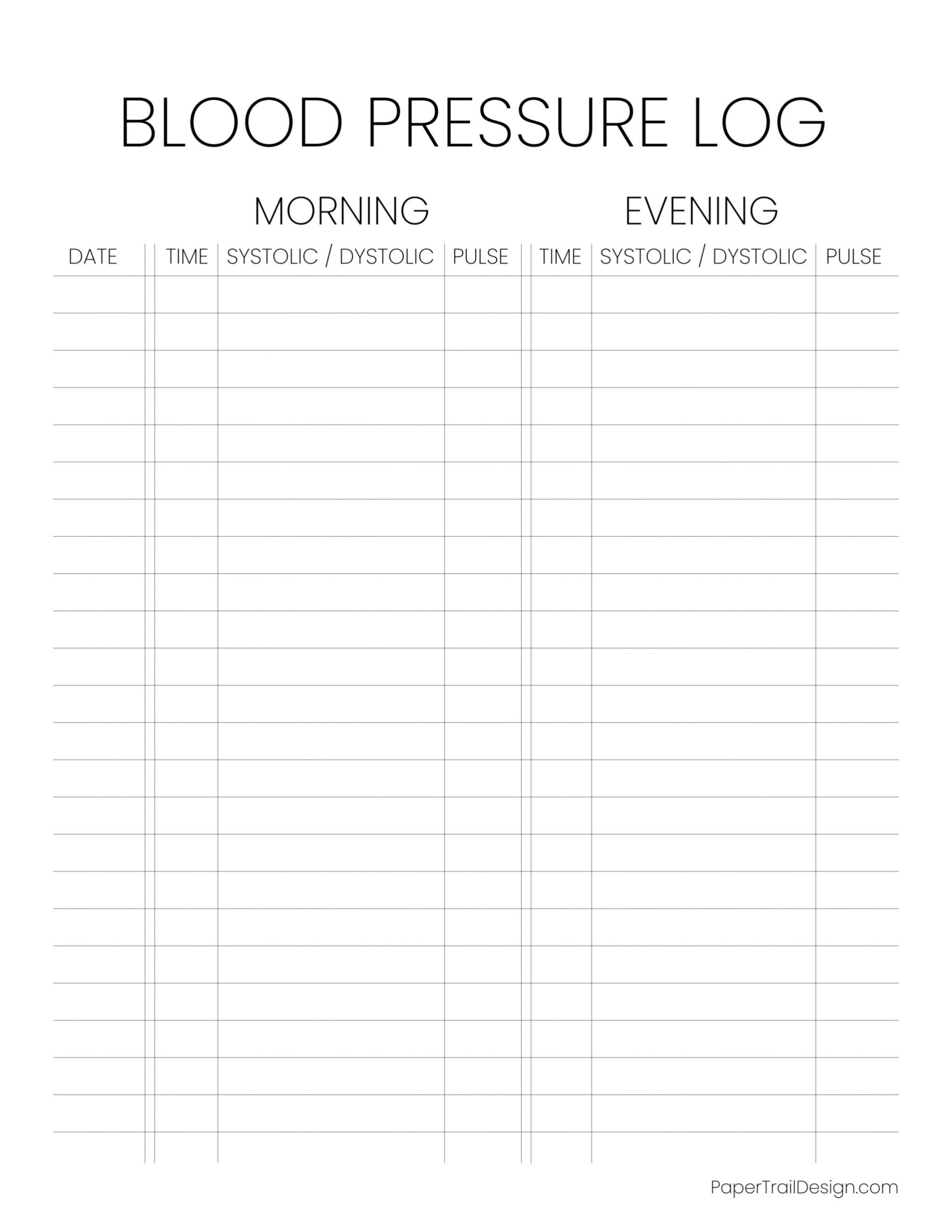 Blood Pressure Log Sheet - Paper Trail Design for Blood Pressure Chart Free Printable