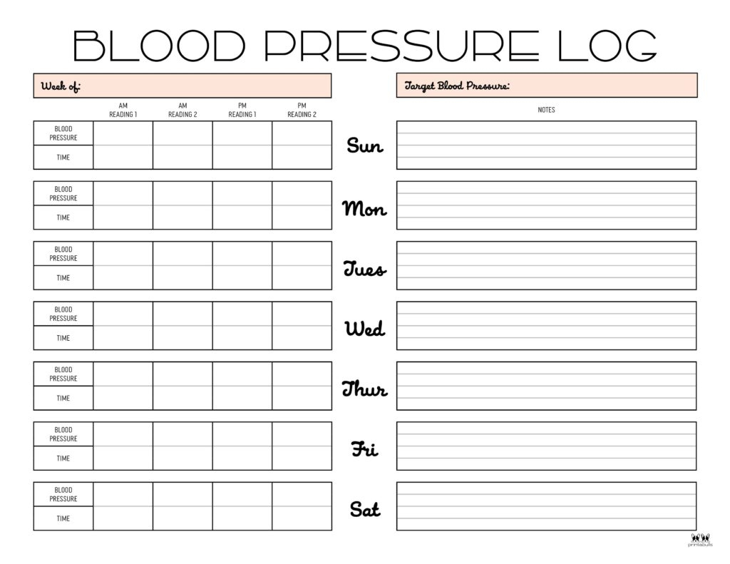 Blood Pressure Logs - 25 Free Printables | Printabulls with regard to Blood Pressure Chart Free Printable