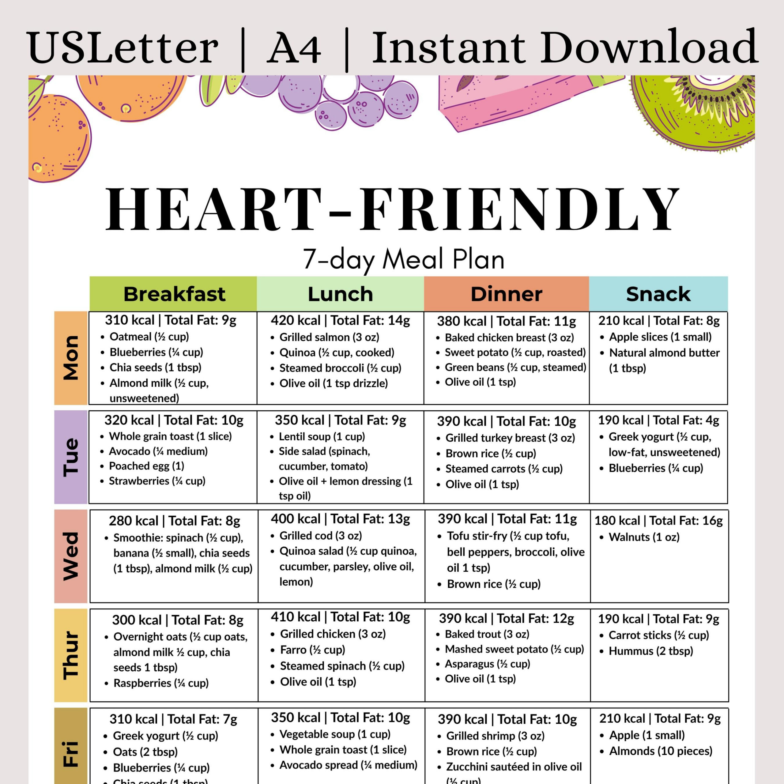 Buy Heart Healthy Meal Plan Printable | 7-Day Low Sodium &amp;amp; Low intended for Printable 7 Day Cardiac Diet Menu