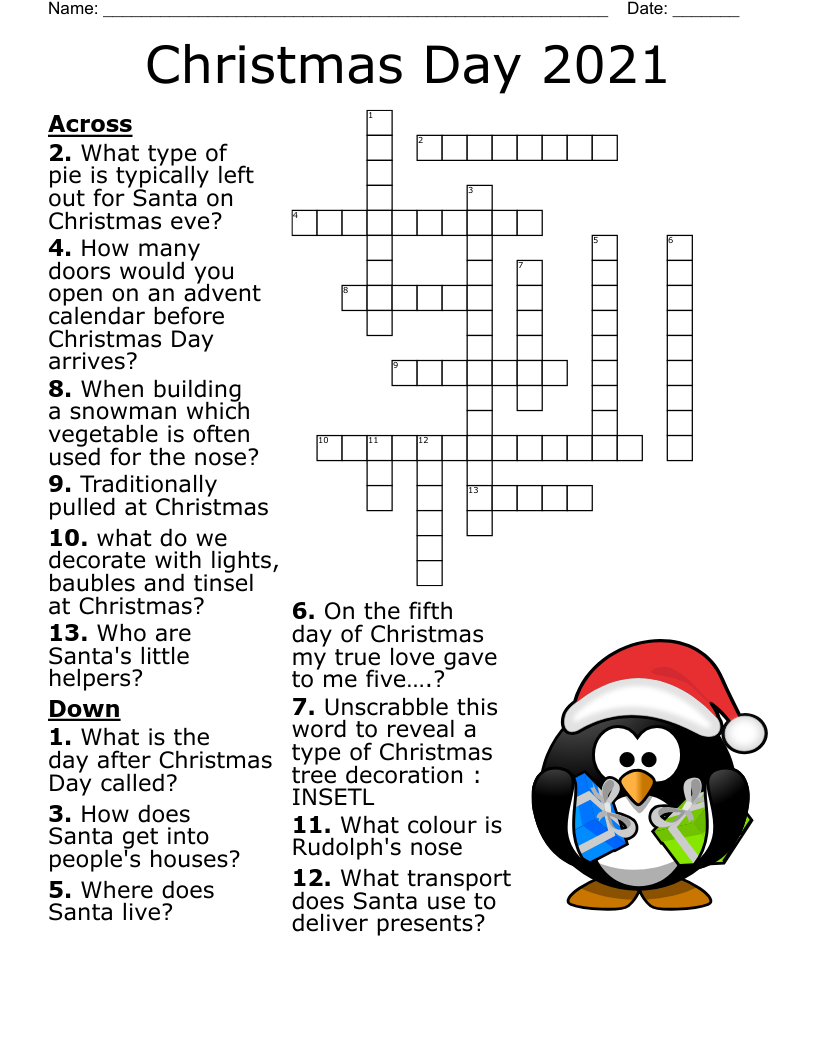 Christmas Crossword Puzzle - Wordmint throughout Free Printable Christmas Crossword Puzzles with Answers