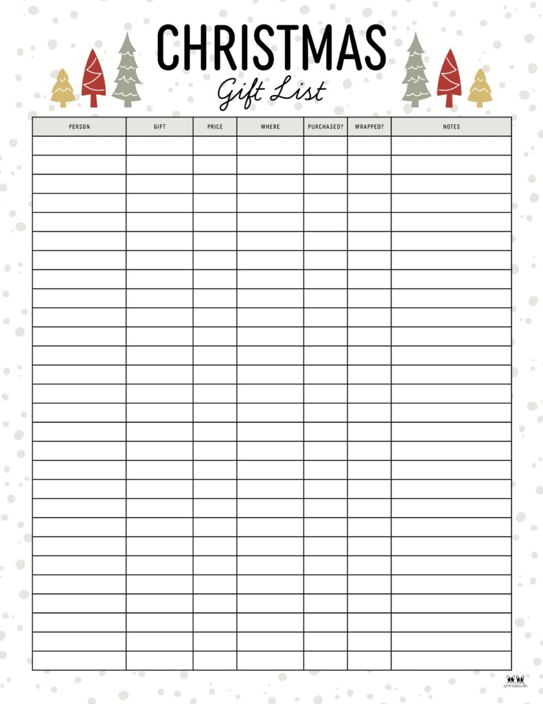 Christmas Gift List Templates - 20 Free Pages | Printabulls within Free Printable Christmas Present List