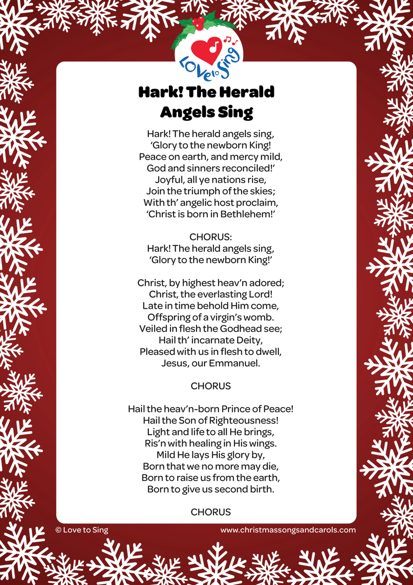 Christmas Songs &amp;amp; Carols - Love To Sing On X intended for Hark The Herald Angels Sing Printable Lyrics