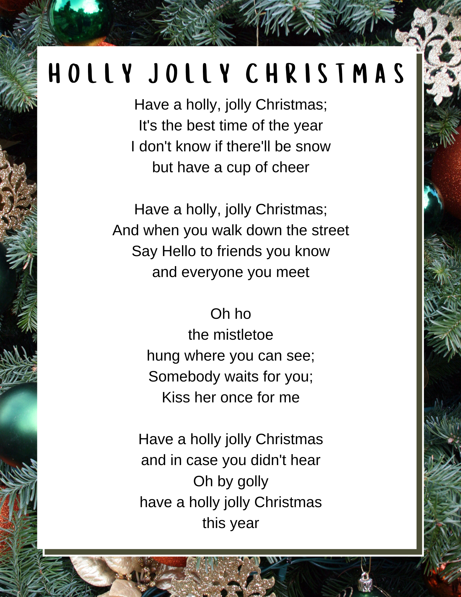Christmas Songs Lyrics - Lyrics To Popular Christmas Carols within Free Printable Christmas Song Lyrics