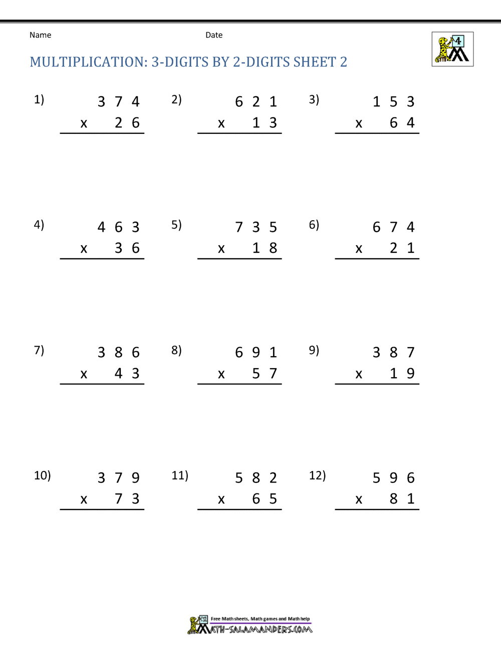 Double Digit Multiplication Worksheets 4Th Grade intended for 2 Digit By 2 Digit Multiplication Worksheets Printable