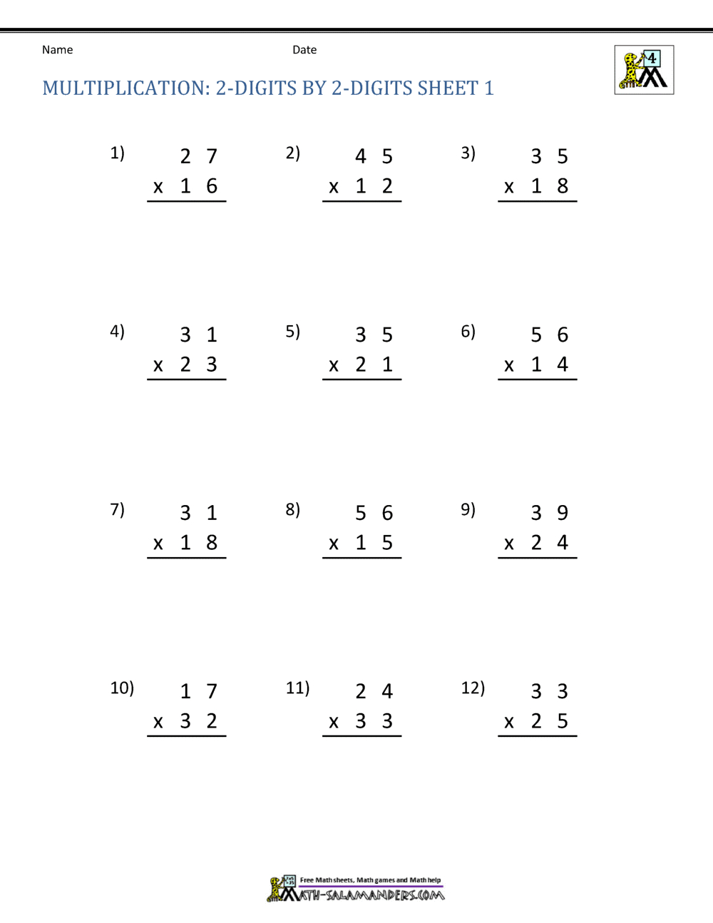 Double Digit Multiplication Worksheets 4Th Grade within 2 Digit Multiplication Worksheets Printable