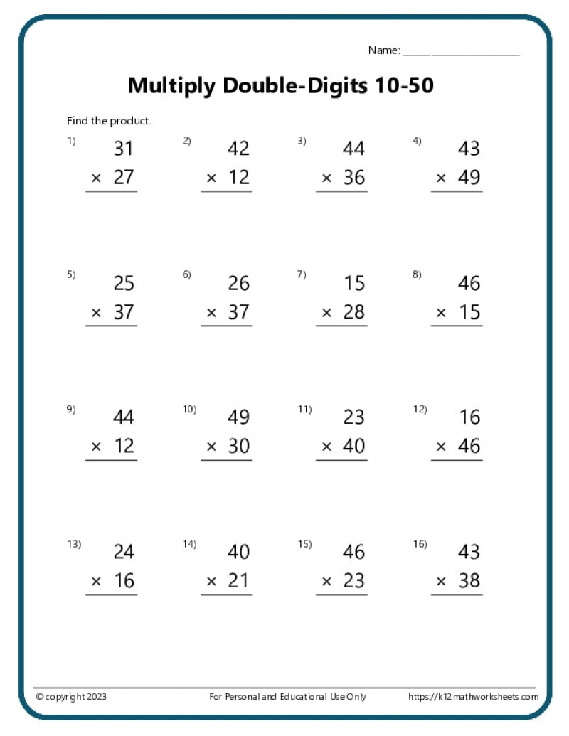 Double-Digit Multiplication Worksheets with regard to 2 Digit Multiplication Worksheets Printable