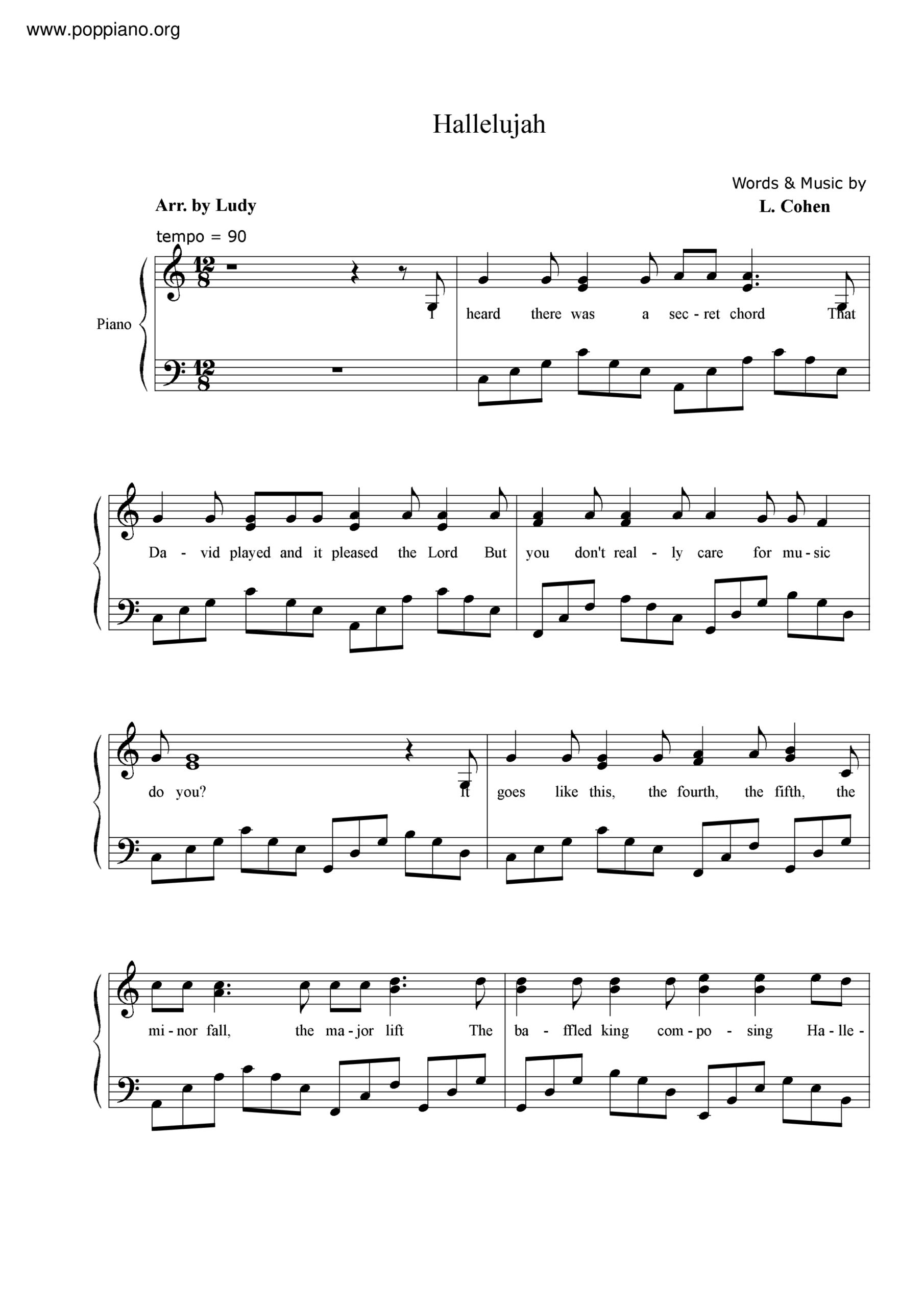 ☆ Hallelujah | Sheet Music | Piano Score Free Pdf Download for Free Printable Christmas Hallelujah Sheet Music