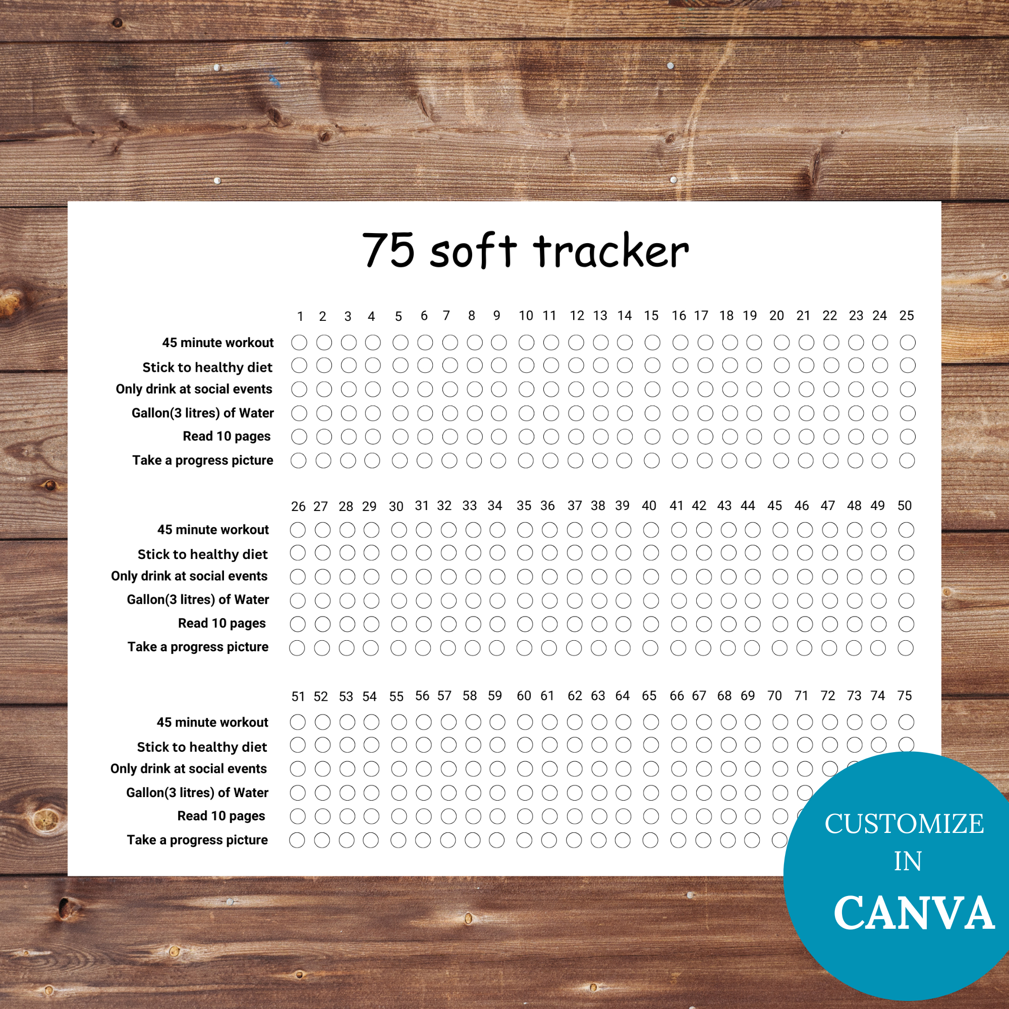 Editable 75 Soft Challenge Tracker Printable throughout Printable 75 Soft Challenge Tracker