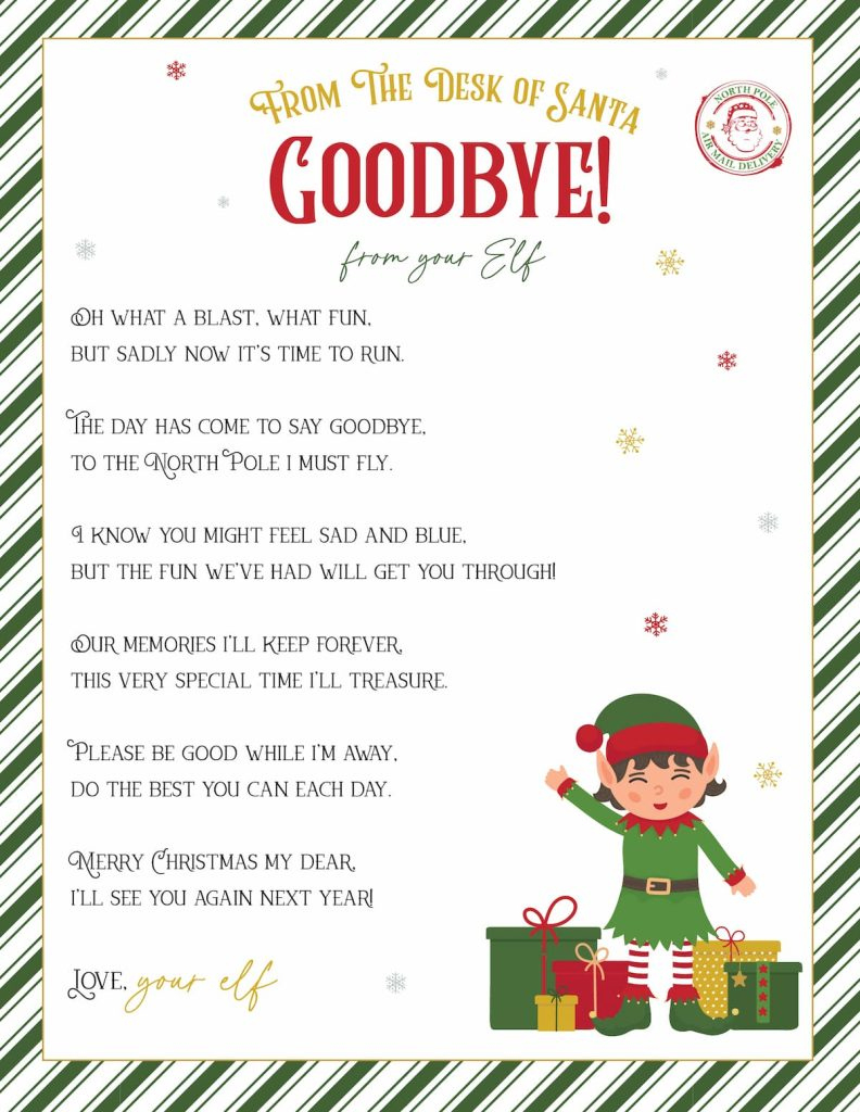 Elf On The Shelf Arrival And Goodbye Letters, Free Printable Set in Free Printable Elf Goodbye Letter