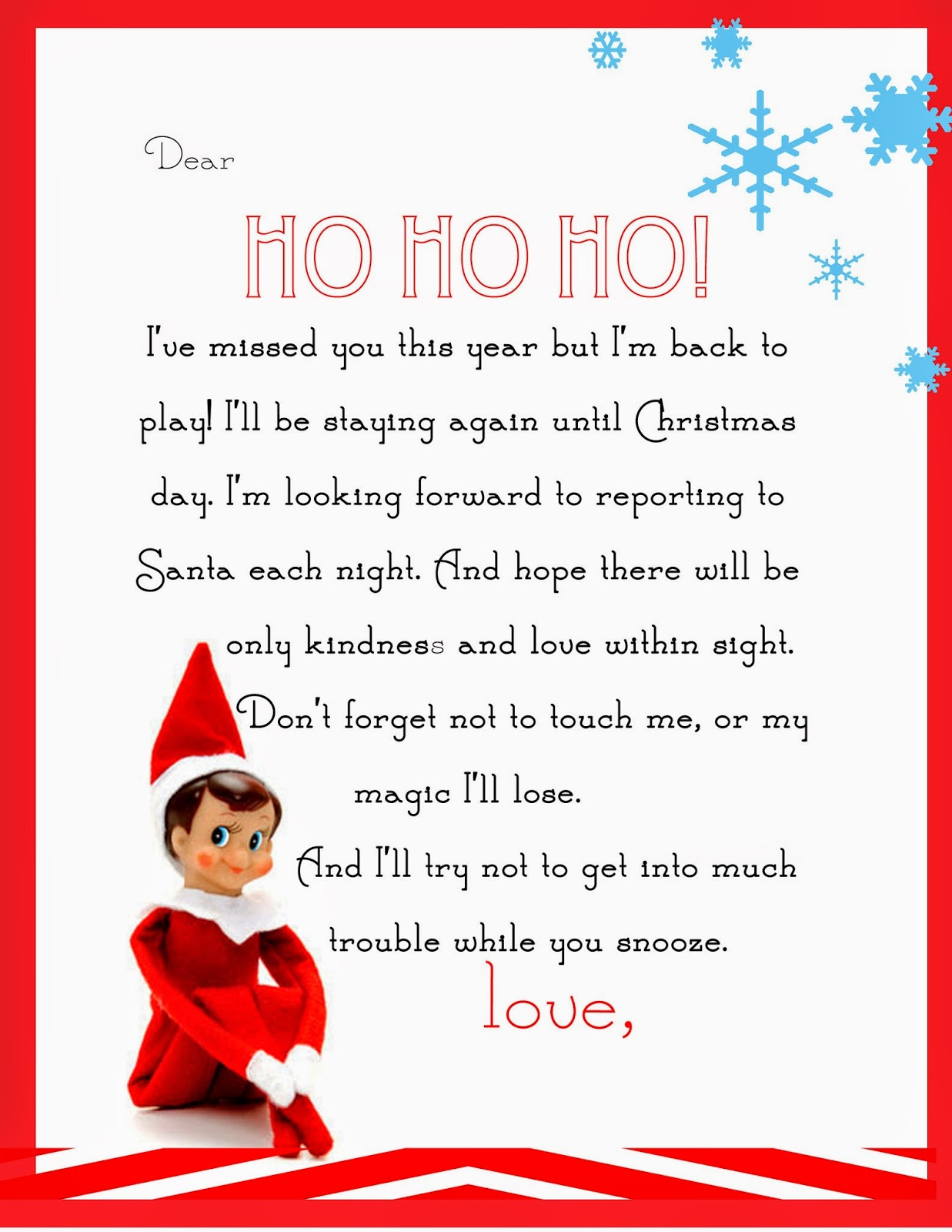 Elf On The Shelf Letter {Free Printable} intended for Free Printable Elf Goodbye Letter
