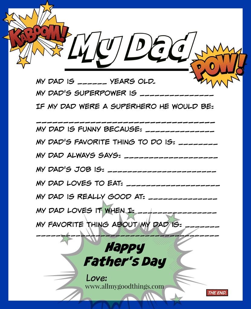 Fathers Day Questionnaire Free Printable - Printable Party Favors inside Father&amp;#039;S Day Interview Printable