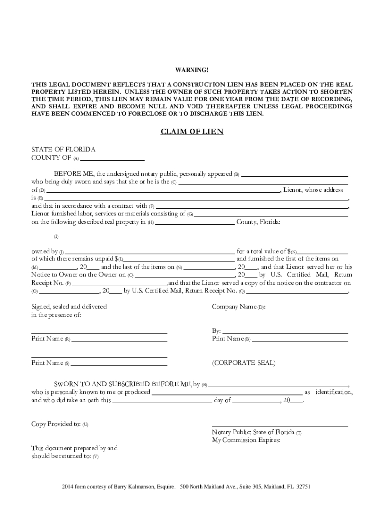 Florida Form Lien: Fill Out &amp;amp; Sign Online | Dochub with regard to Printable Release Of Lien Form Florida
