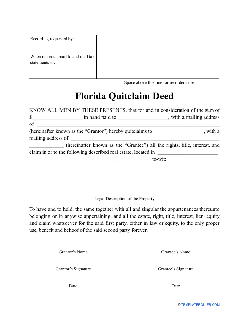 Florida Quitclaim Deed Form - Fill Out, Sign Online And Download with regard to Printable Quit Claim Deed Florida
