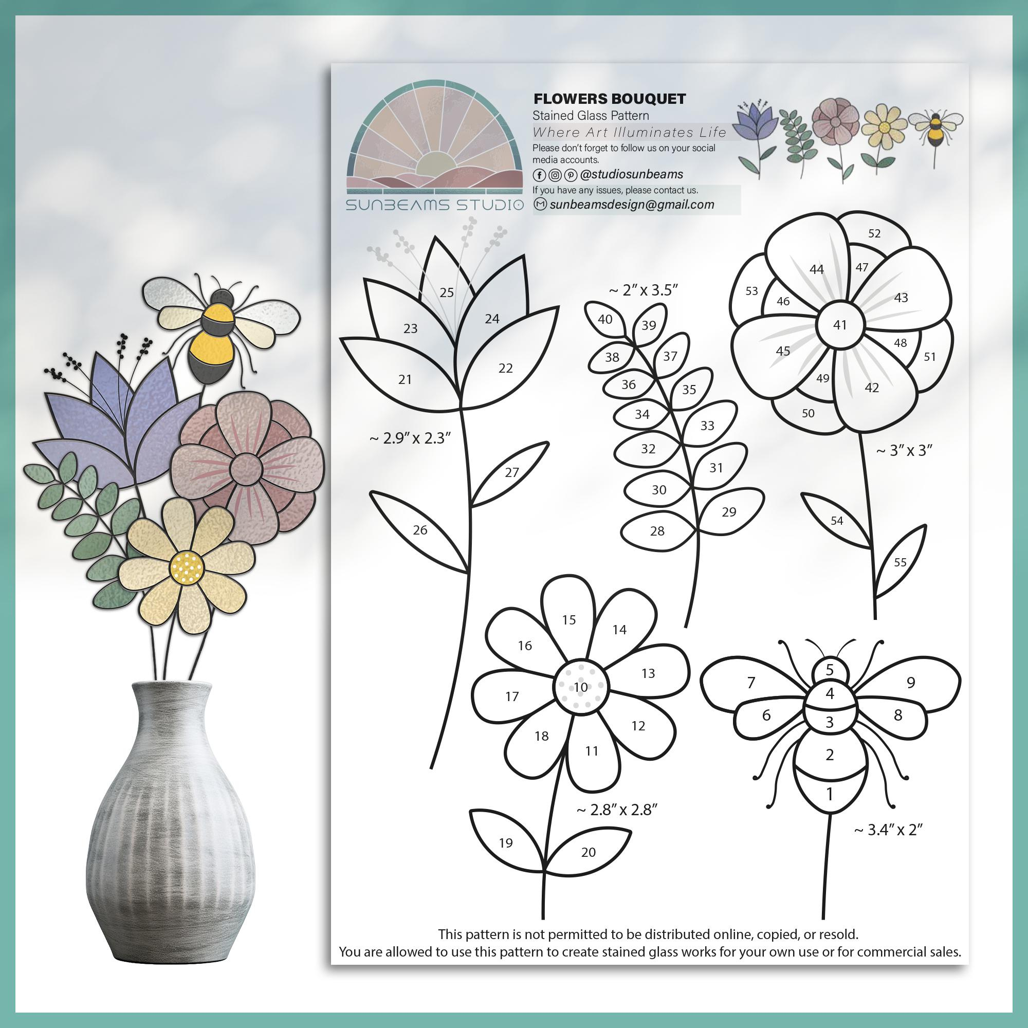 Flower Bouquet Stained Glass Pattern: Snowdrop, Bee, Zinnia (Pdf regarding Printable Flower Stained Glass Patterns