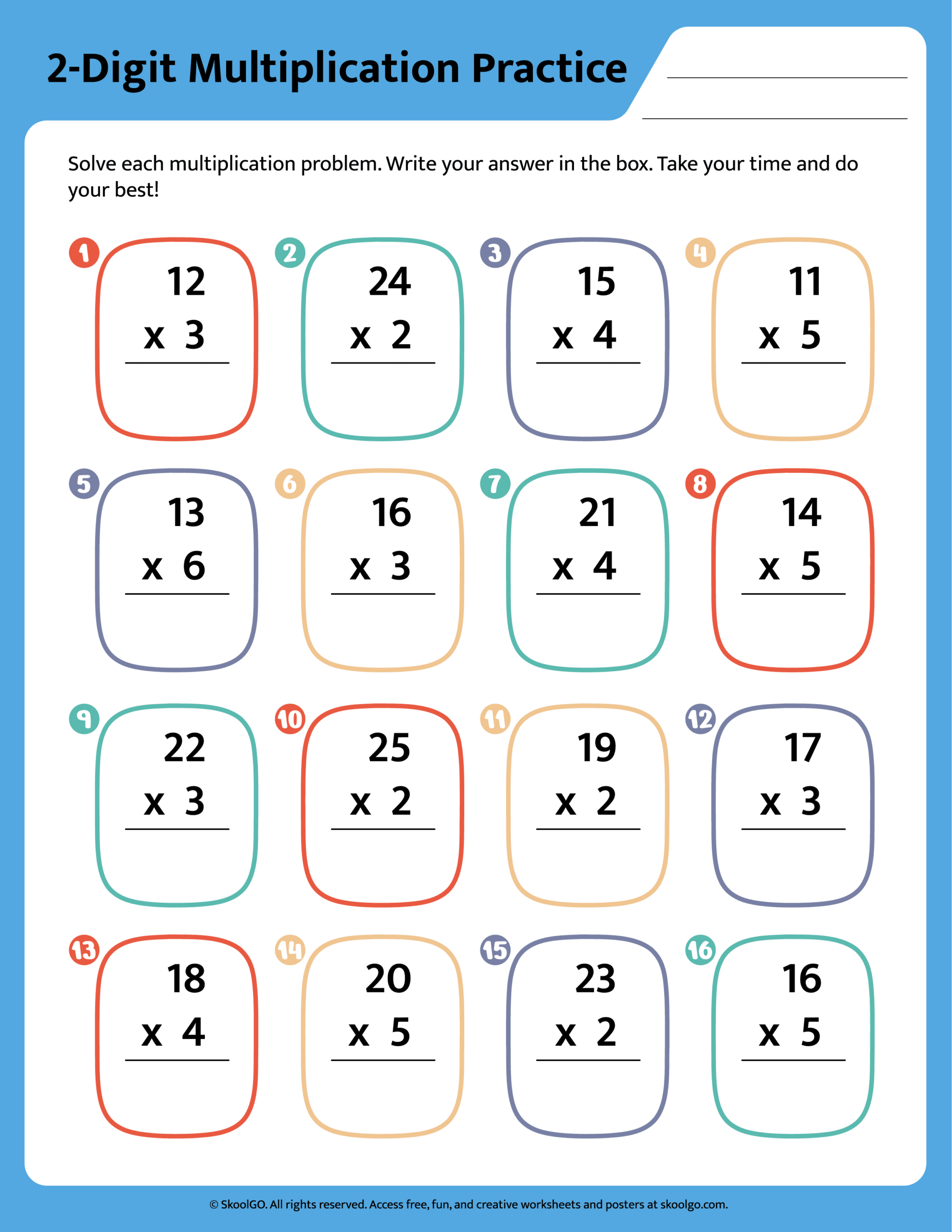 Free 2-Digit Multiplication Worksheet For Grades 2–4 inside 2 Digit Multiplication Worksheets Printable