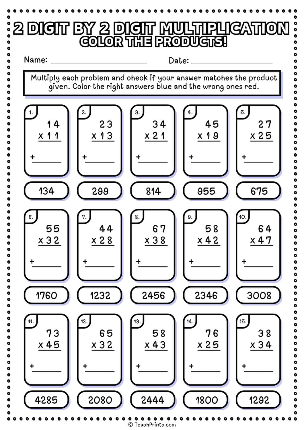 Free 2 Digit2 Digit Multiplication Worksheets - Teach Prints inside 2 Digit By 2 Digit Multiplication Worksheets Printable