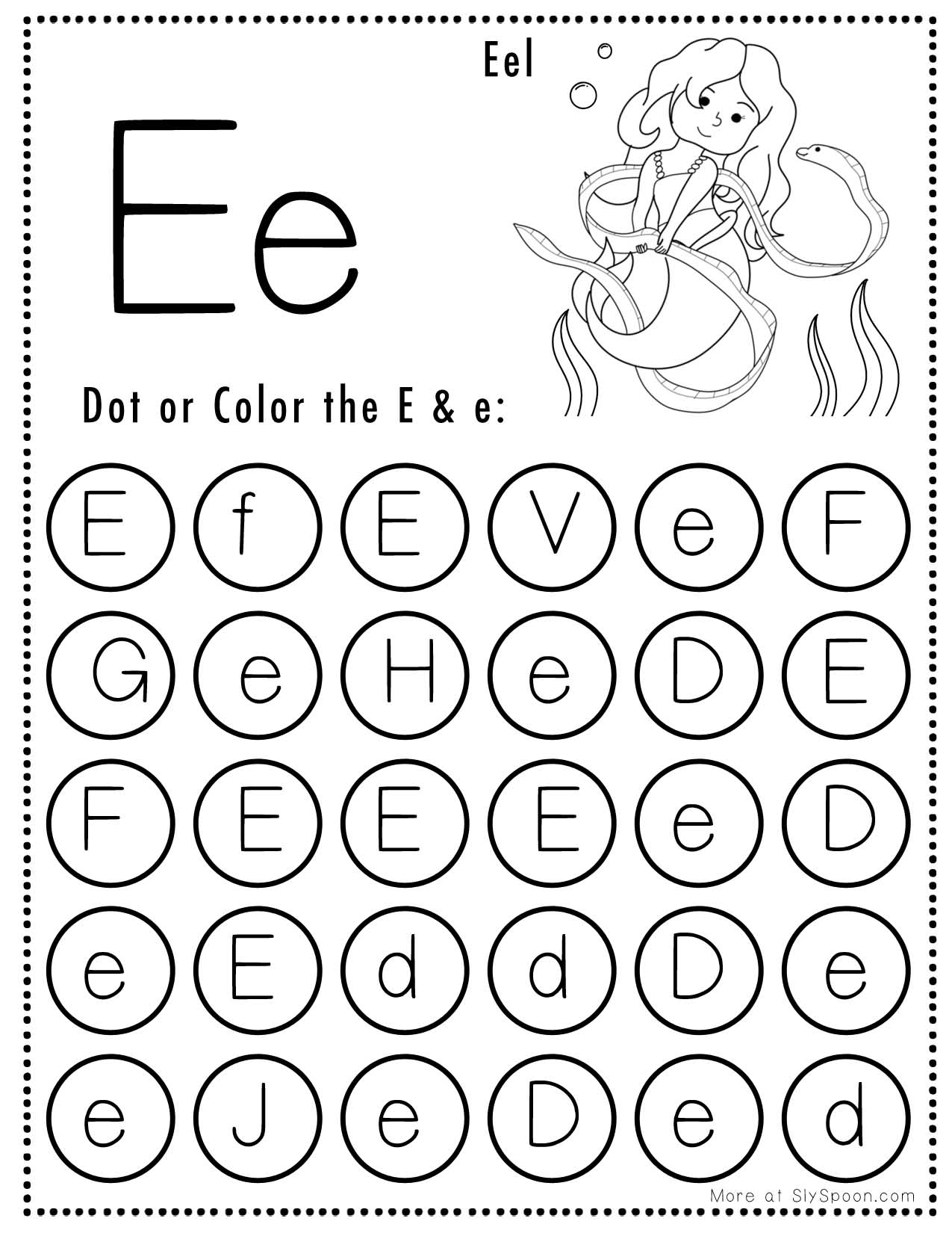 Free Alphabet Do A Dot Printables Worksheets - Letter E (Mermaid within Free Printable Letter E Worksheets