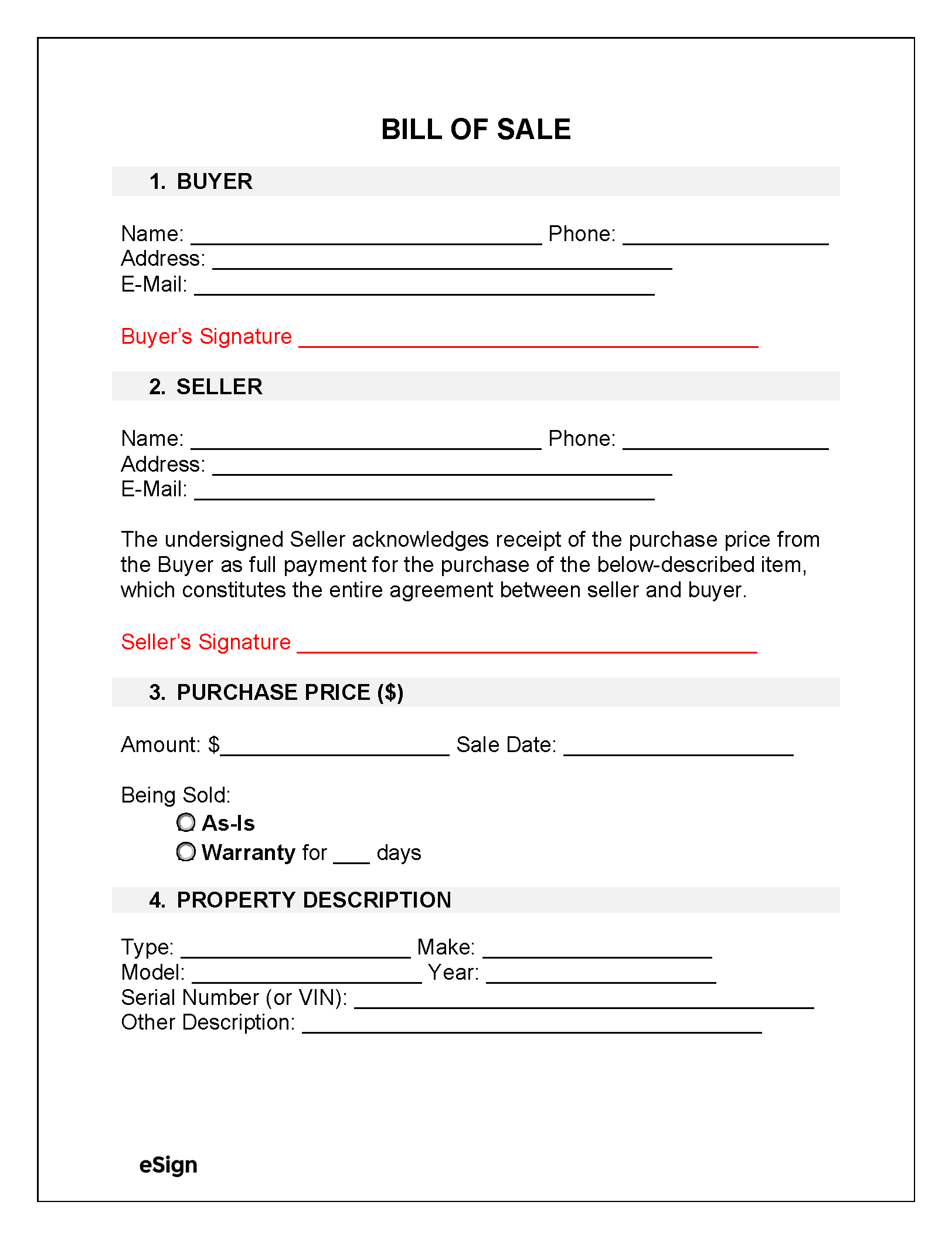 Free Bill Of Sale Forms (23) | Pdf | Word inside Printable Bill of Sale Forms