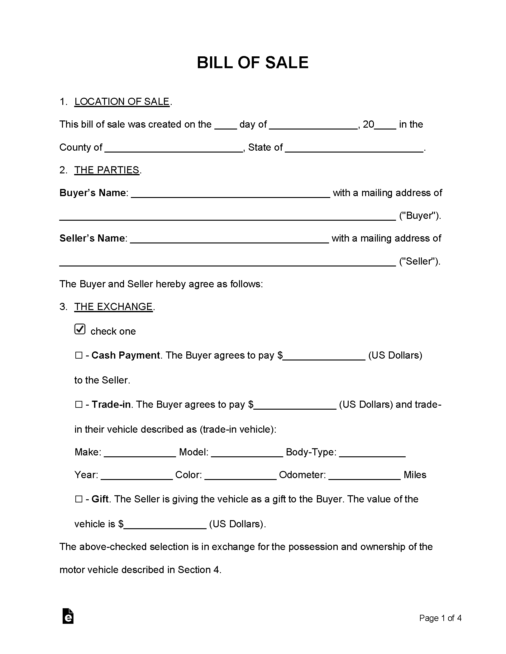 Free Bill Of Sale Forms (24) - Pdf | Word – Eforms with regard to Printable Bill Of Sale Forms