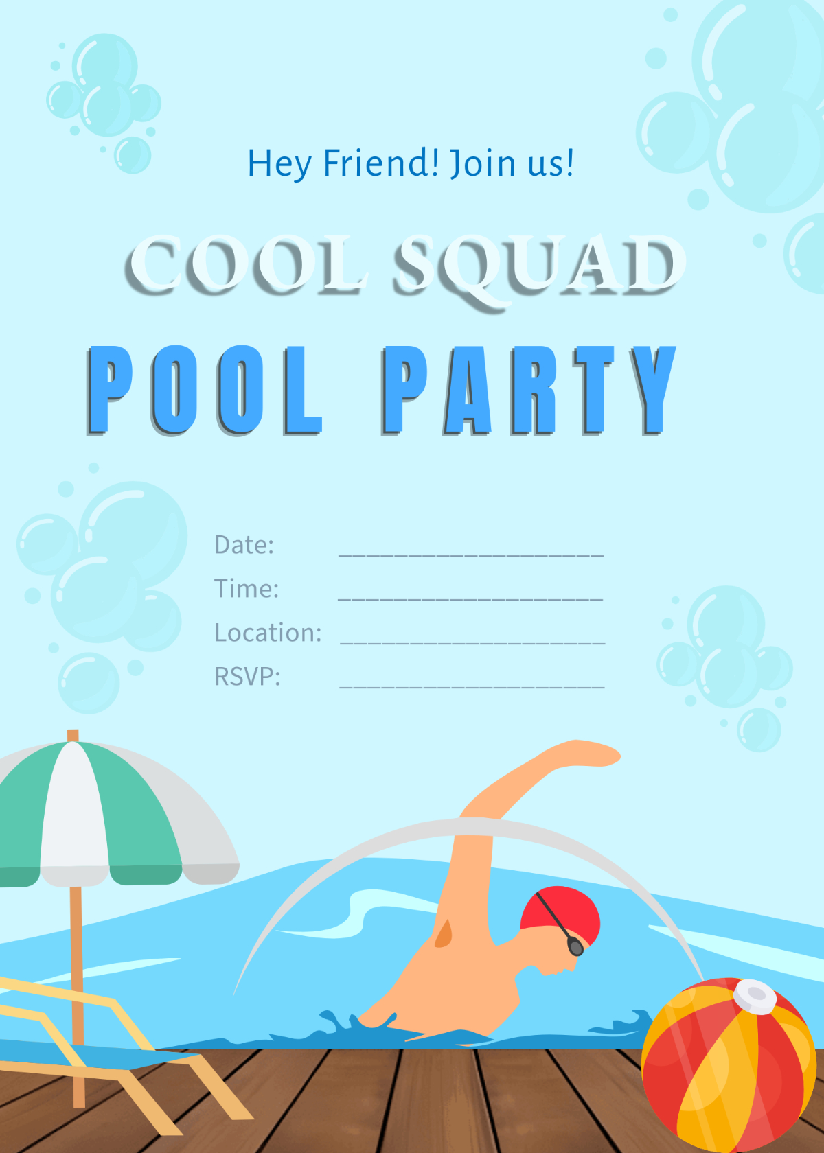 Free Blank Cool Pool Party Invitation Template To Edit Online intended for Free Printable Invitations For Pool Party
