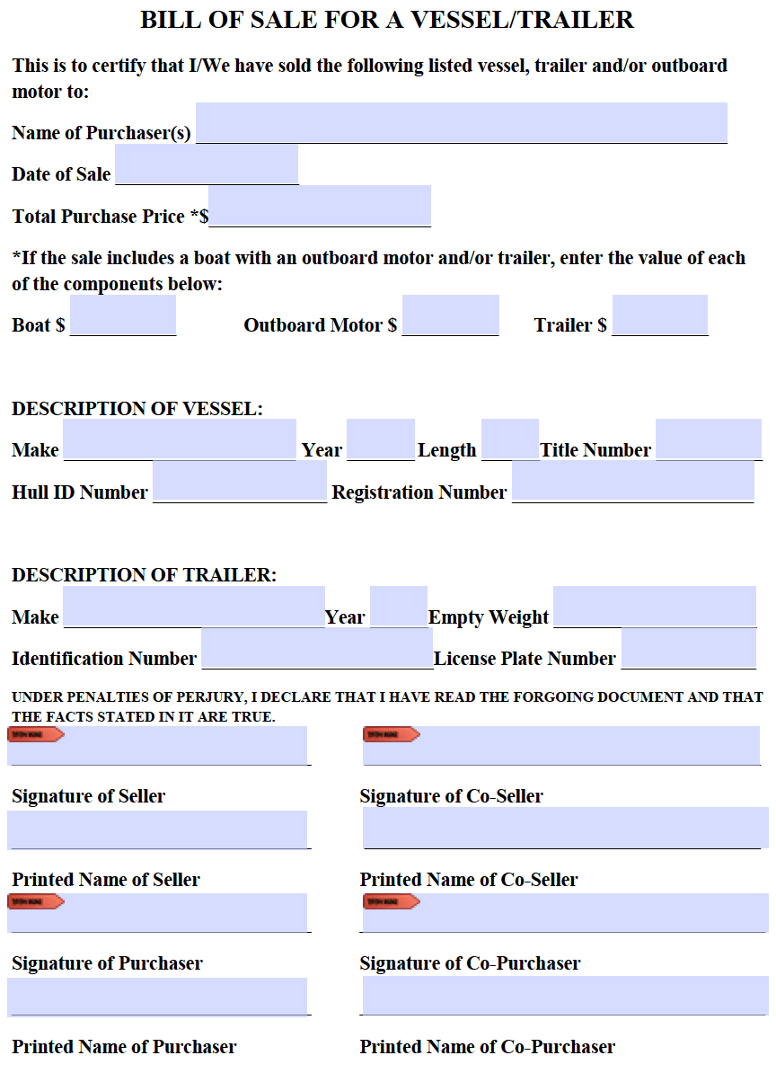 Free Boat (Vessel) Bill Of Sale Form | Pdf | Word in Free Printable Bill Of Sale For A Boat