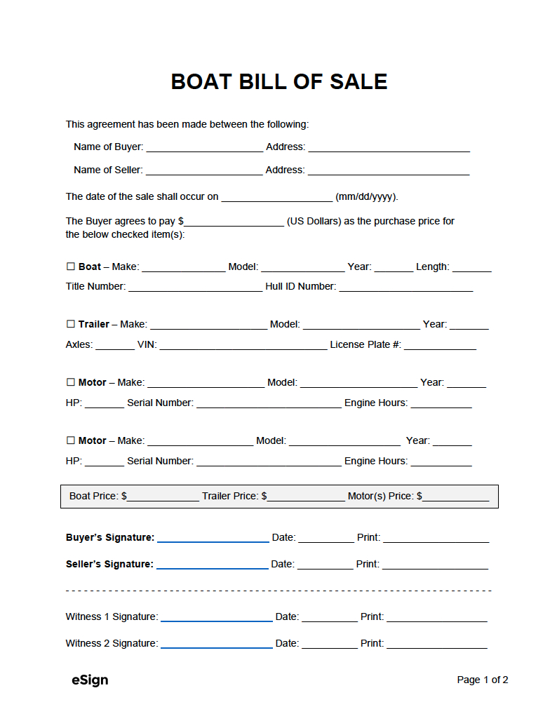Free Boat (Vessel) Bill Of Sale Template | Pdf | Word throughout Free Printable Bill Of Sale For A Boat