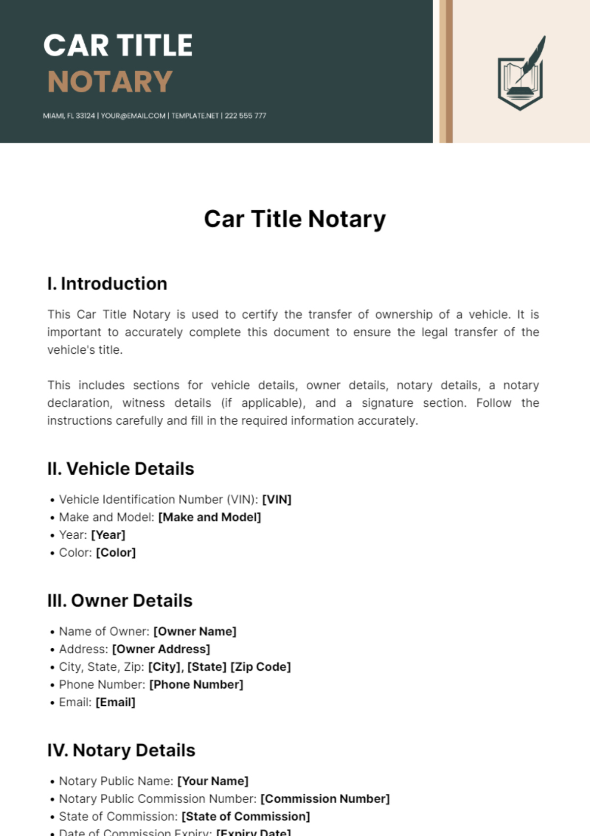 Free Car Title Notary Template To Edit Online within Printable Car Title Templates
