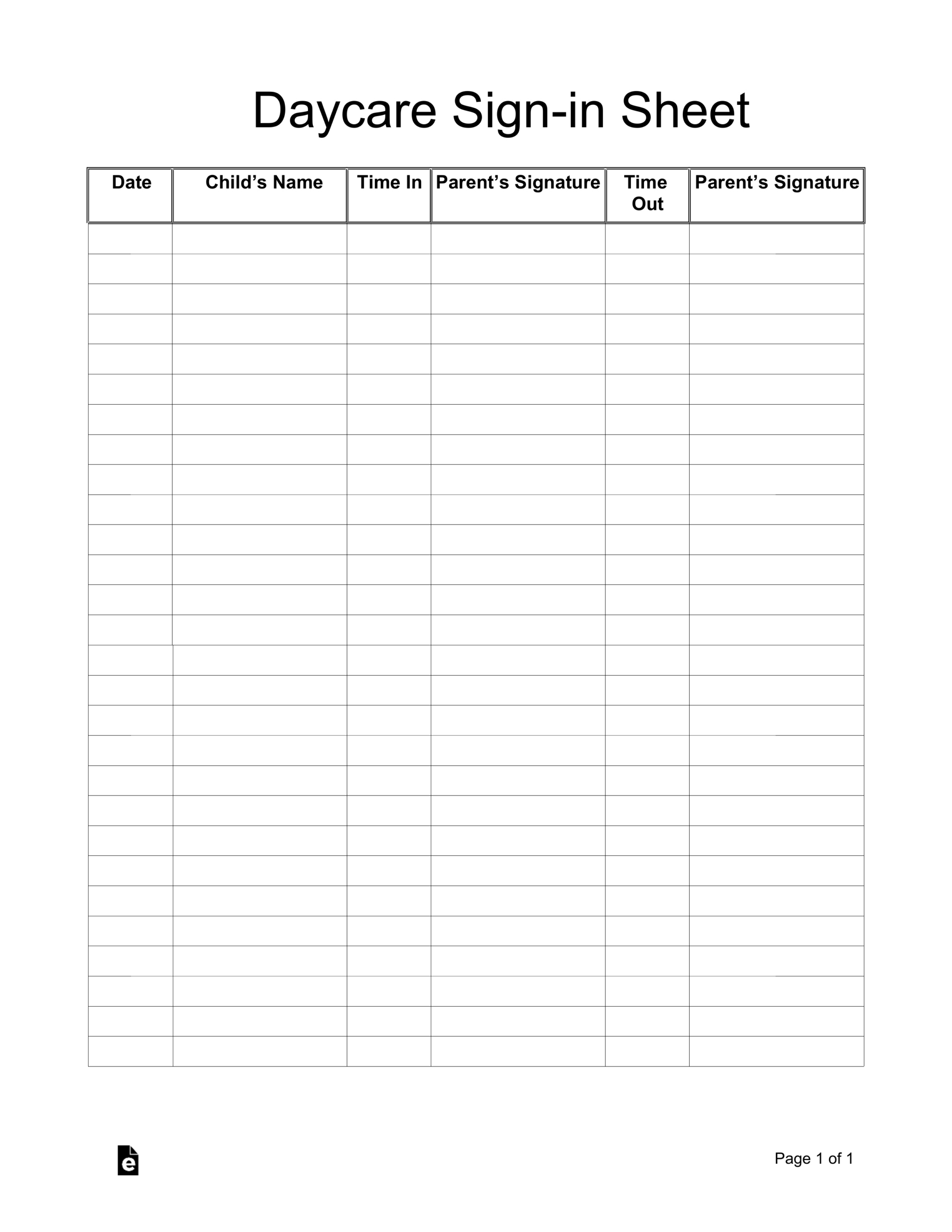 Free Daycare Sign-In Sheet Template - Pdf | Word – Eforms with Free Printable Daycare Sign In Sheets