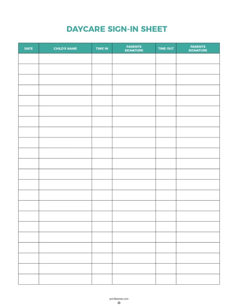 Free Daycare Sign In Sheets - 16 Sign In And Out Templates inside Free Printable Daycare Sign in Sheets