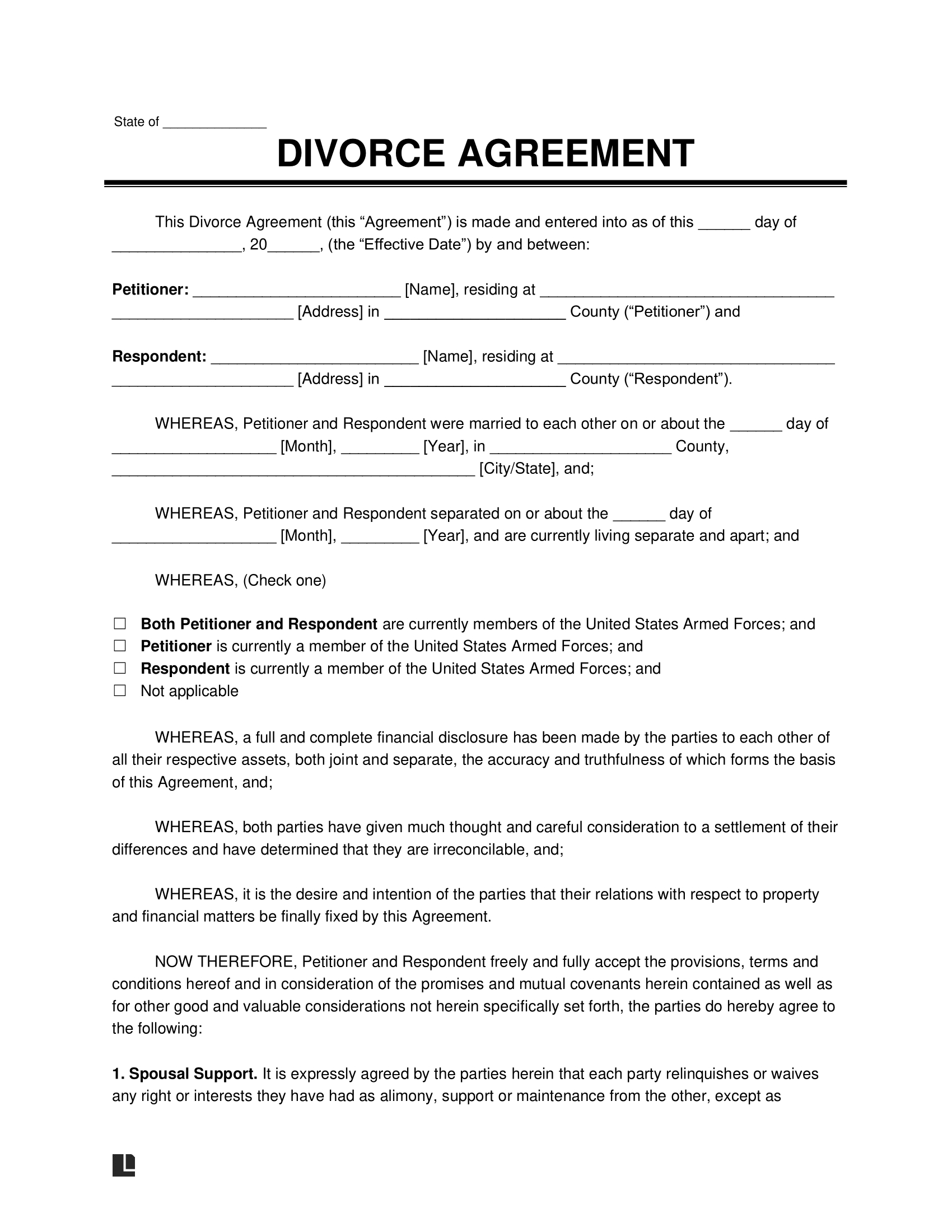 Free Divorce Agreement Template | Pdf &amp;amp; Word with Printable Divorce Papers For Free