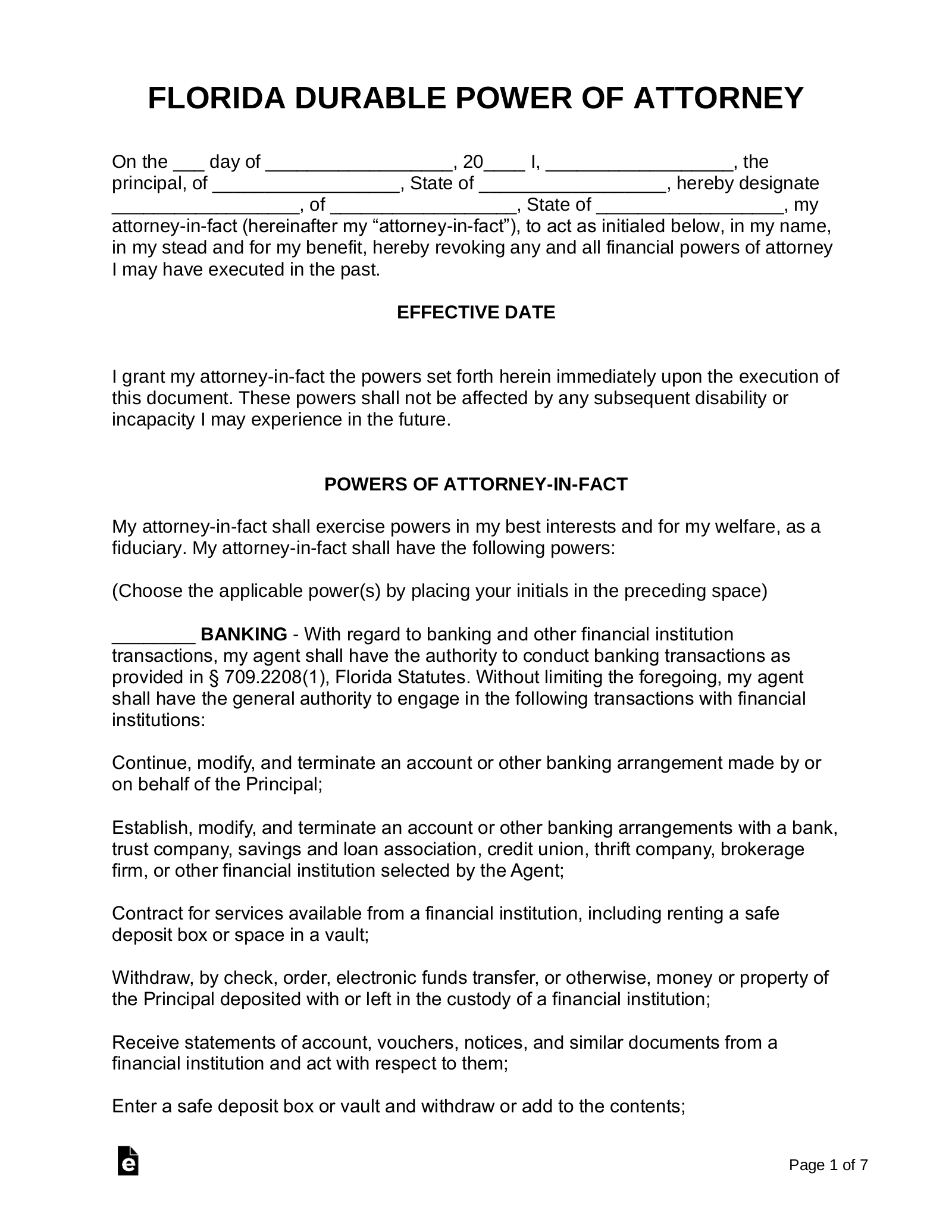 Free Florida Power Of Attorney Forms (9 Types) - Pdf | Word – Eforms for Printable Power Of Attorney Form Florida
